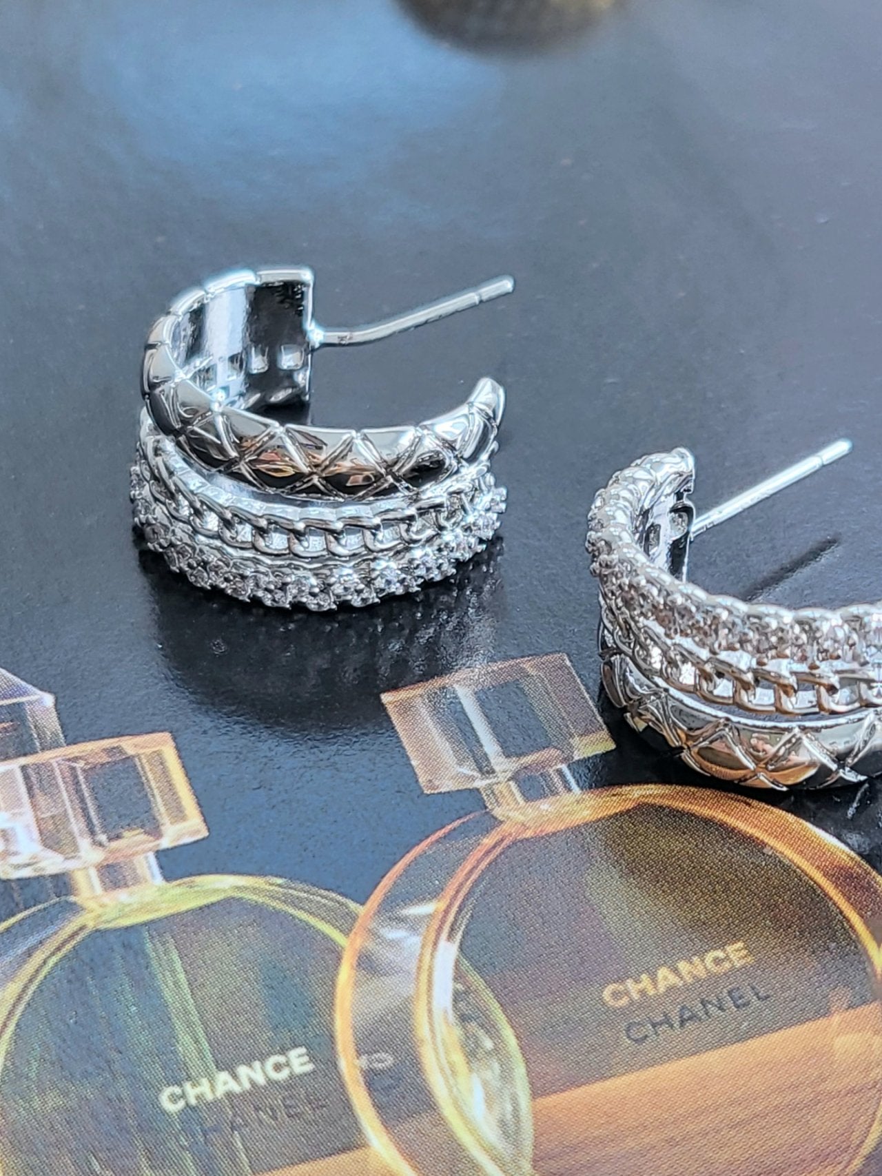 Quilted Chain Hoop Earrings - Sterling Silver 925