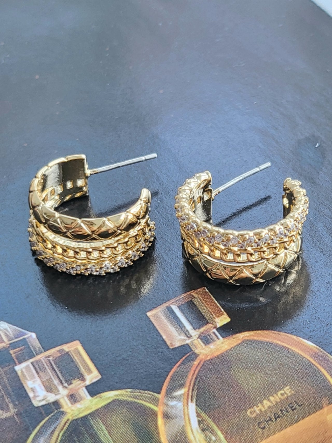 Quilted Chain Hoop Earrings - Sterling Silver 925