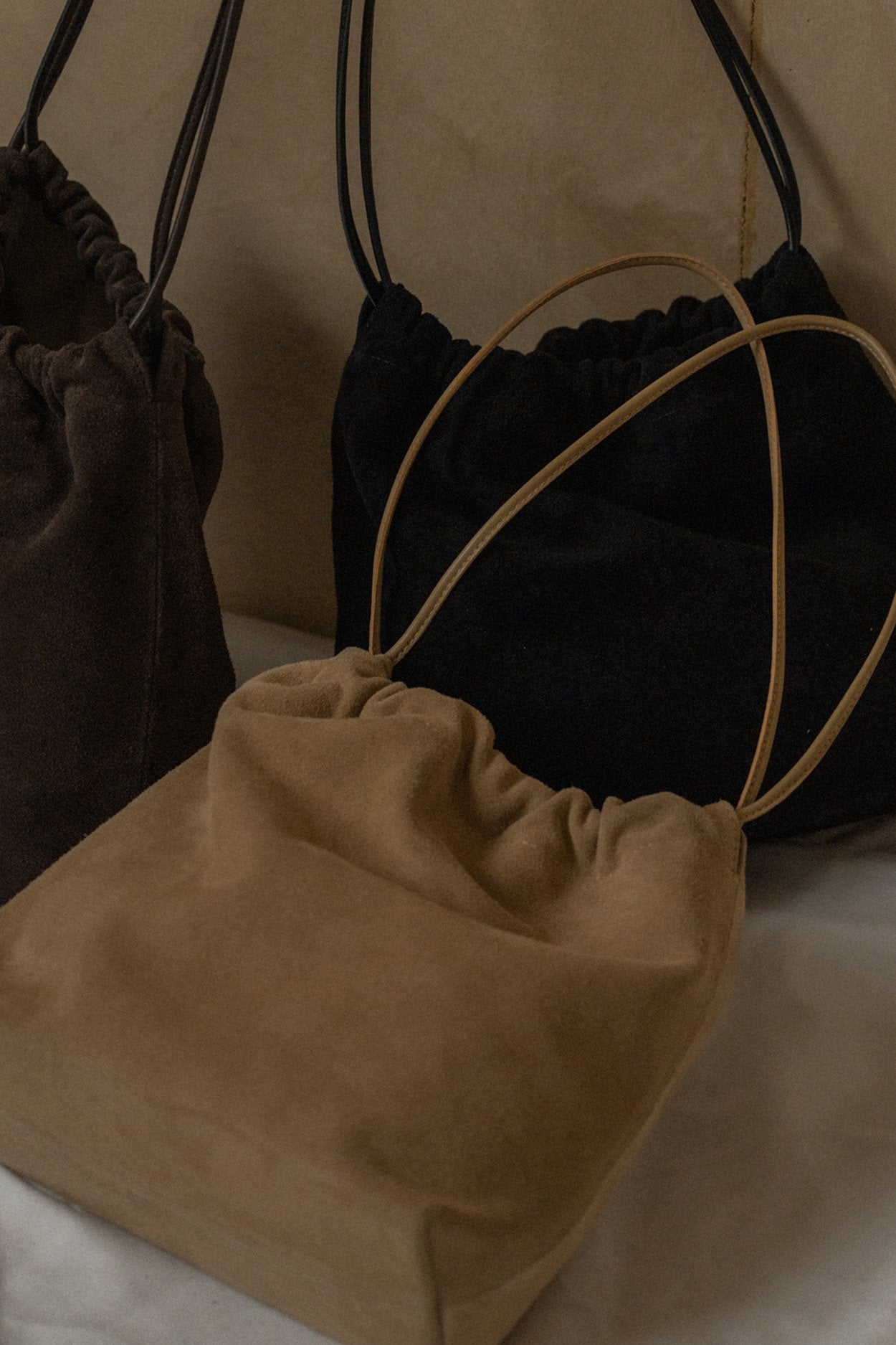 Suede Drawstring Bucket Bag