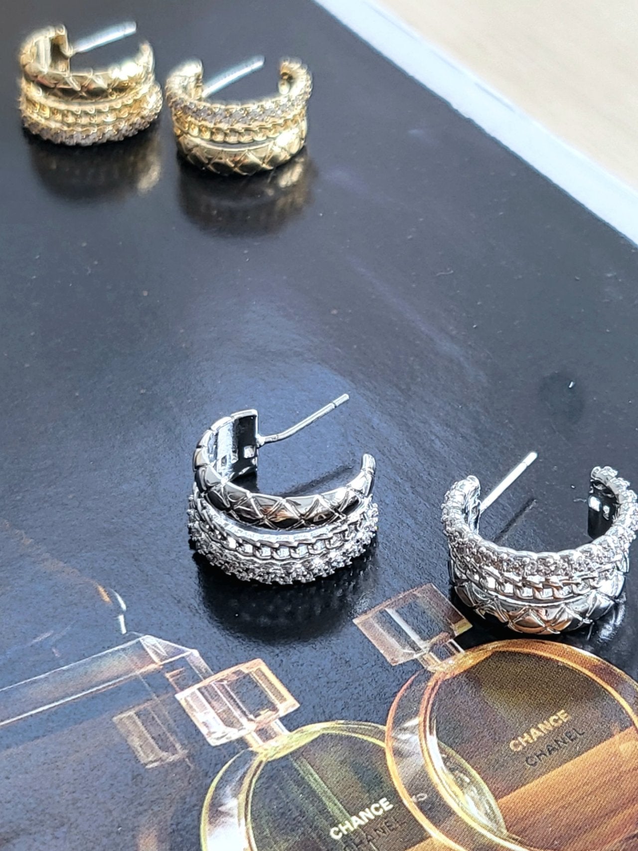Quilted Chain Hoop Earrings - Sterling Silver 925
