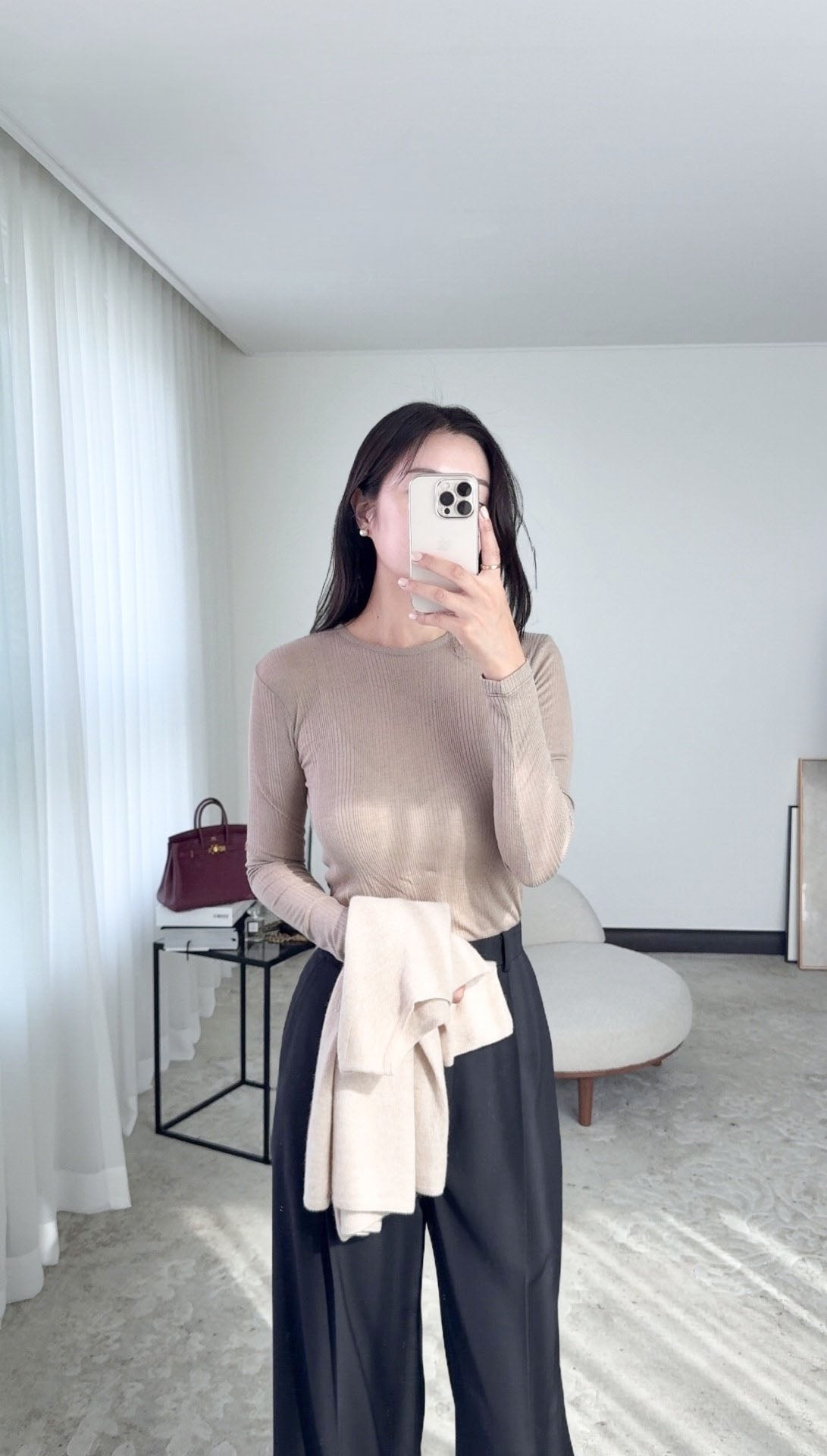 Wool Modal Ribbed Long Sleeve Top