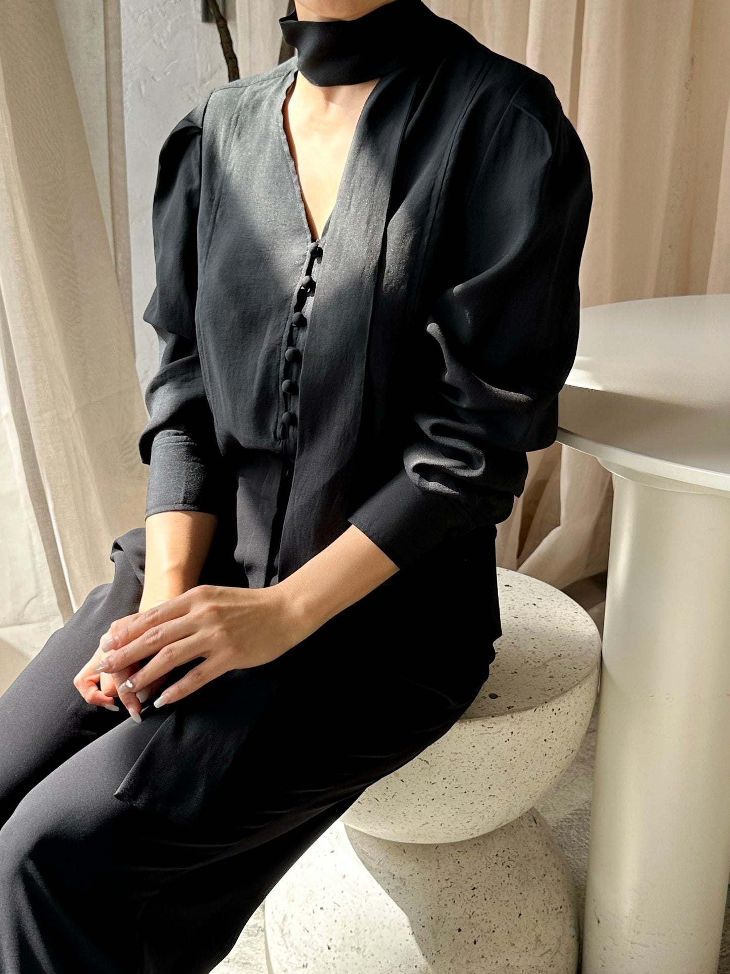 Silky Scarf-Tie Blouse