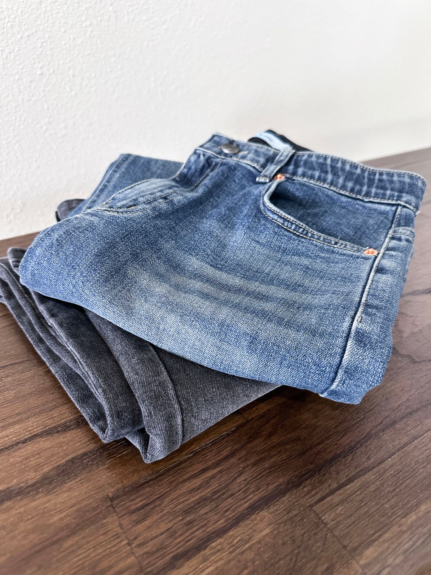 Semi-Wide Washed Denim Pants