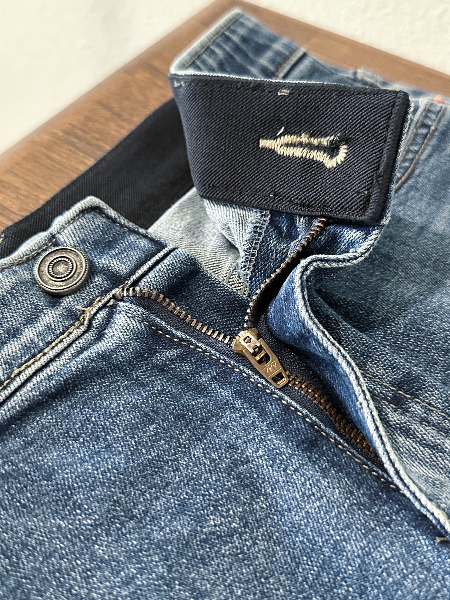 Semi-Wide Washed Denim Pants