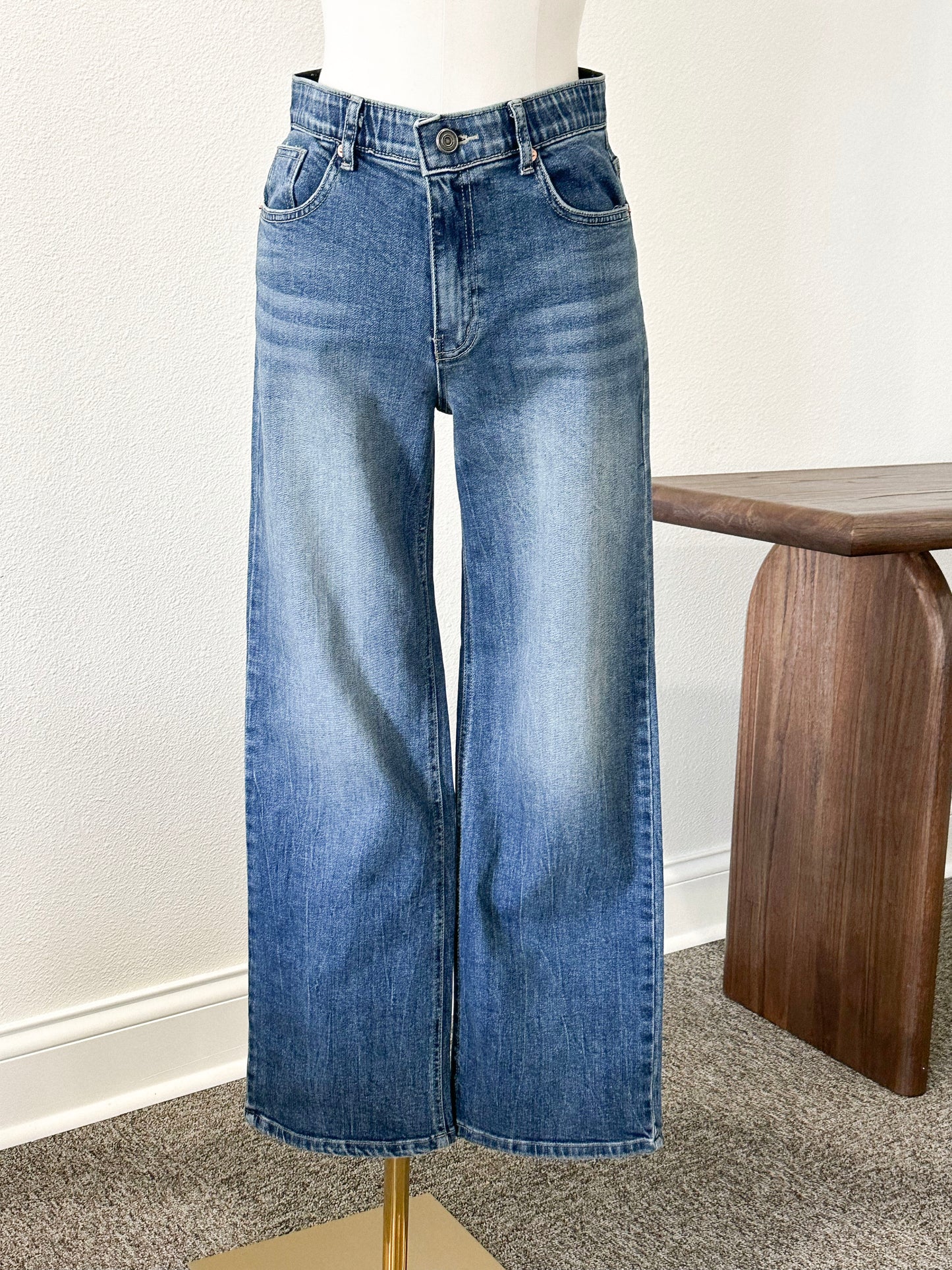 Semi-Wide Washed Denim Pants