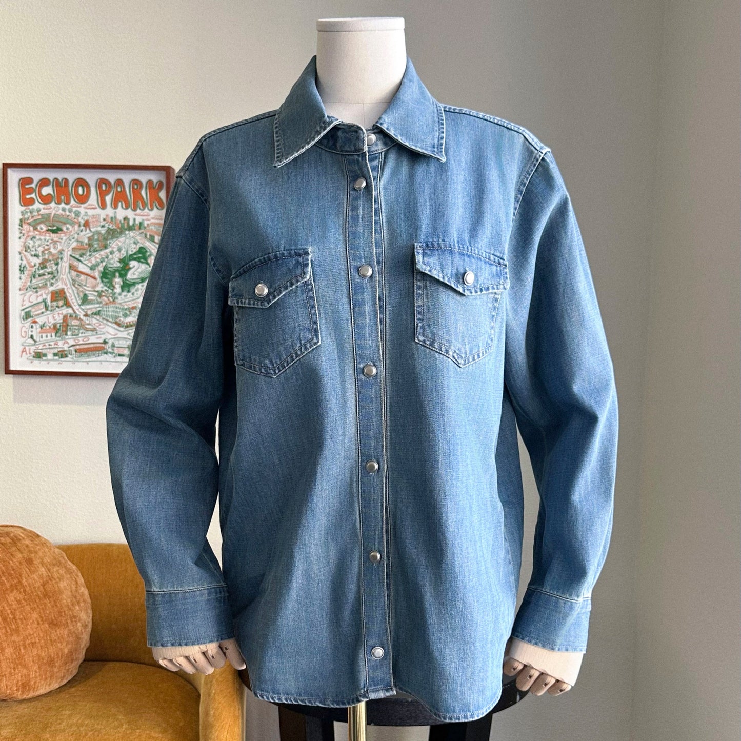 Premium Washed Denim Shirt with Button Detail