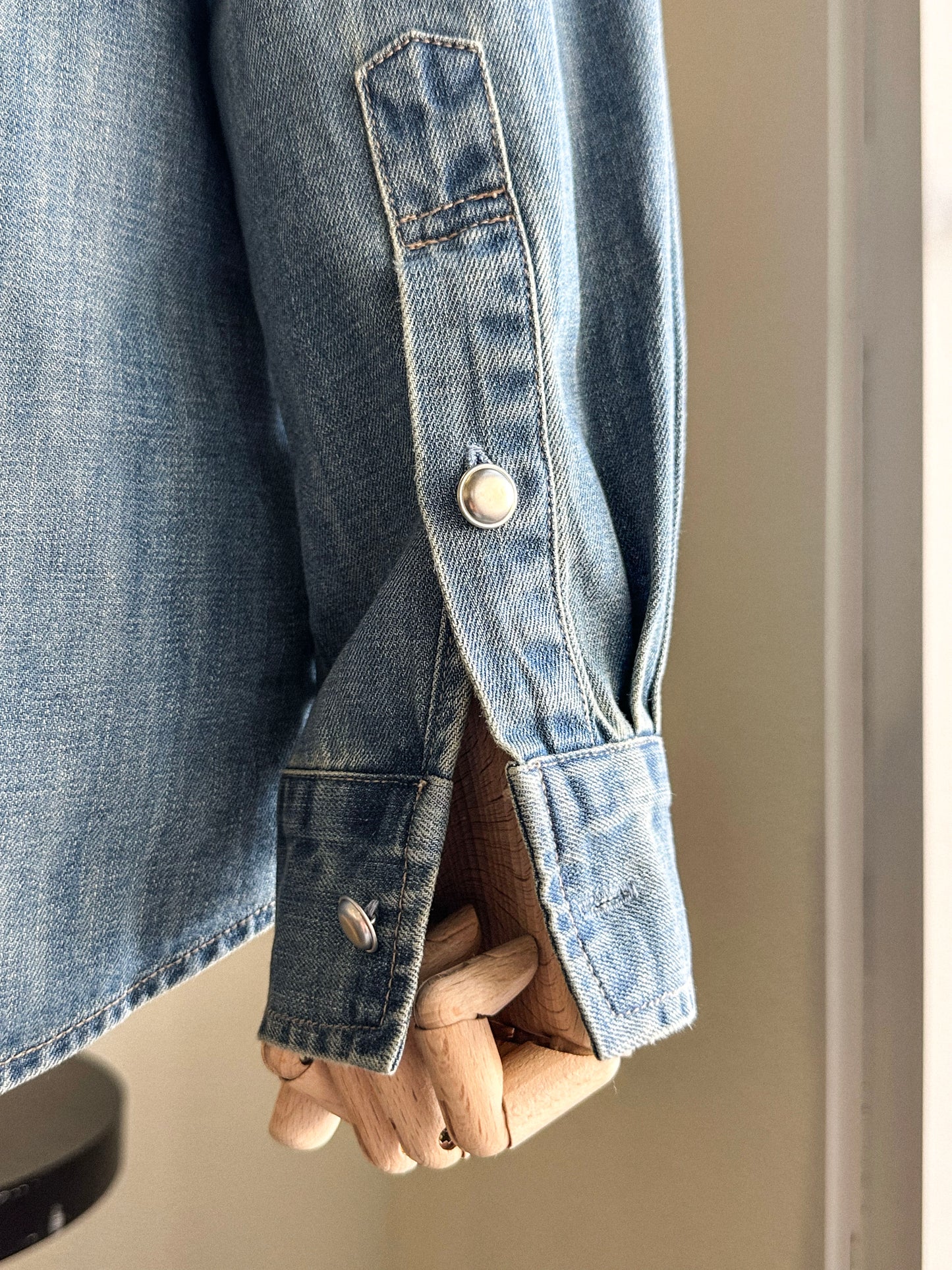 Premium Washed Denim Shirt with Button Detail