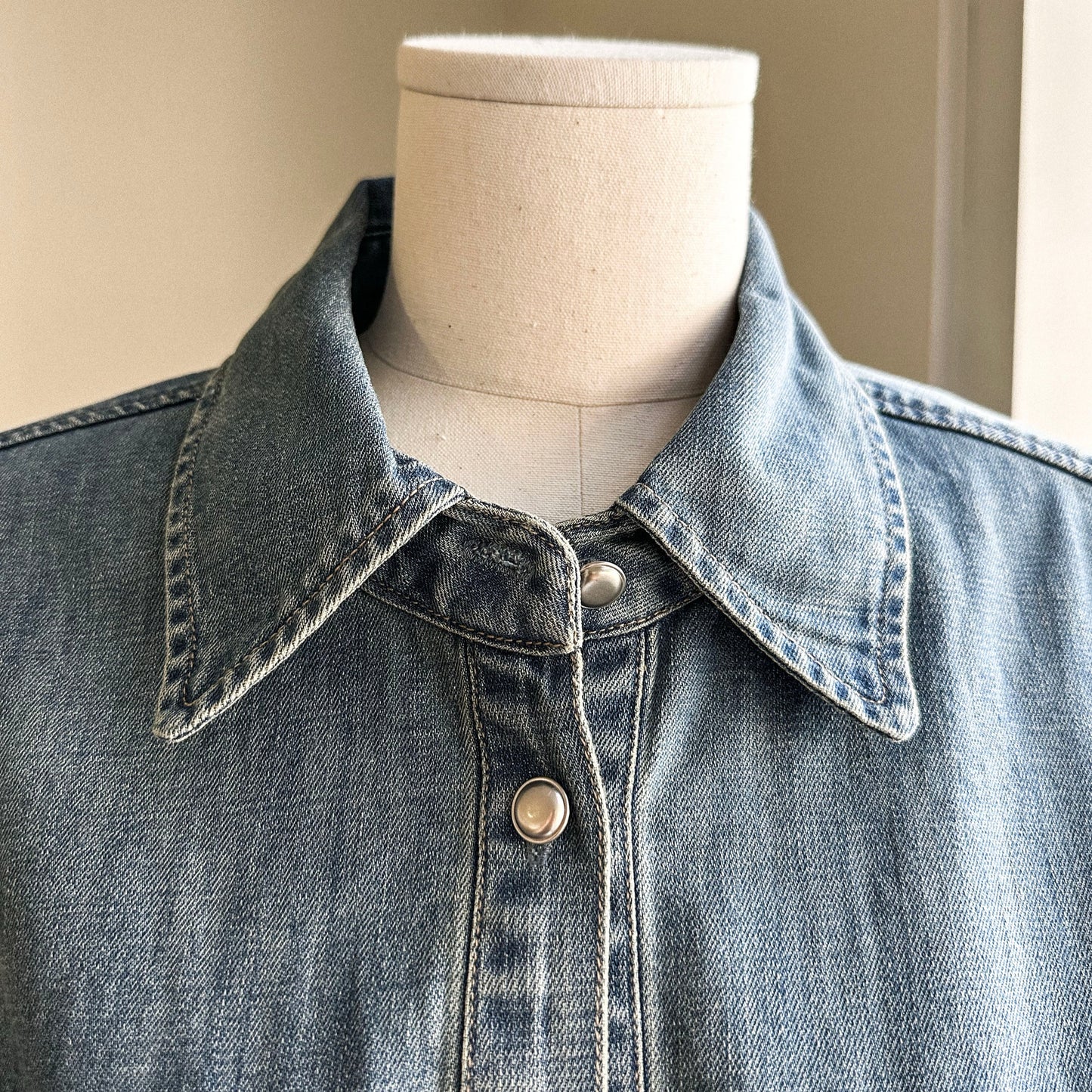 Premium Washed Denim Shirt with Button Detail
