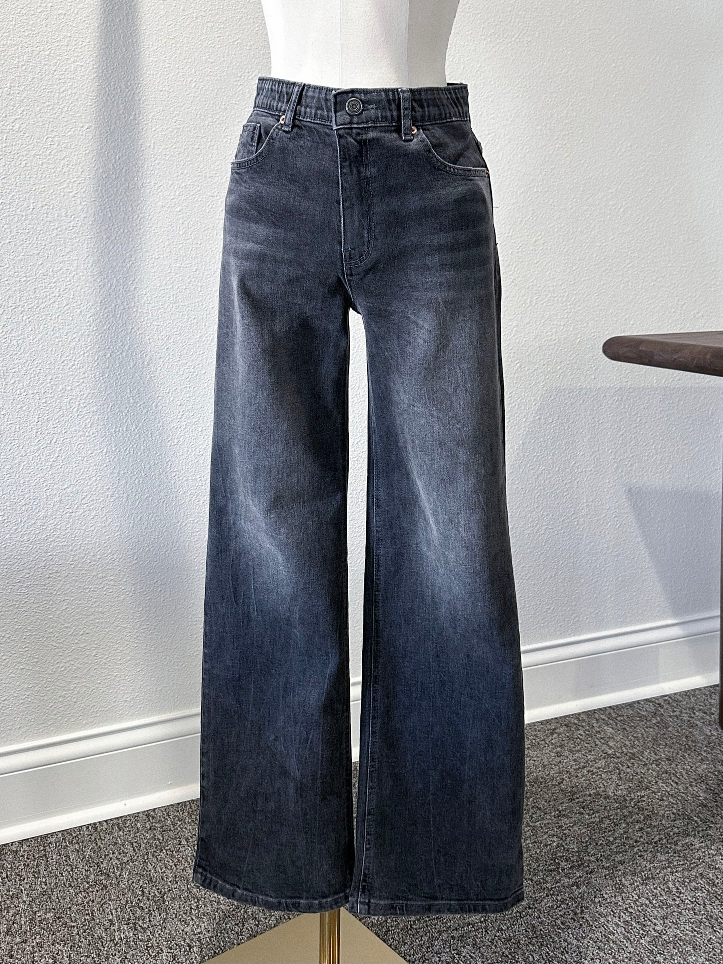 Semi-Wide Washed Denim Pants