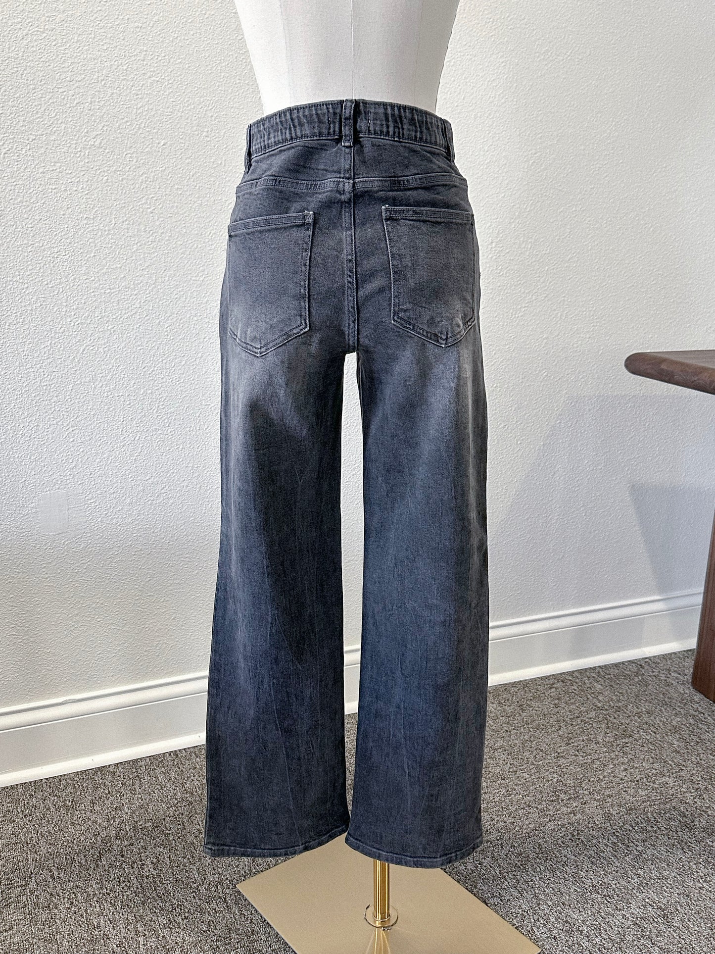 Semi-Wide Washed Denim Pants