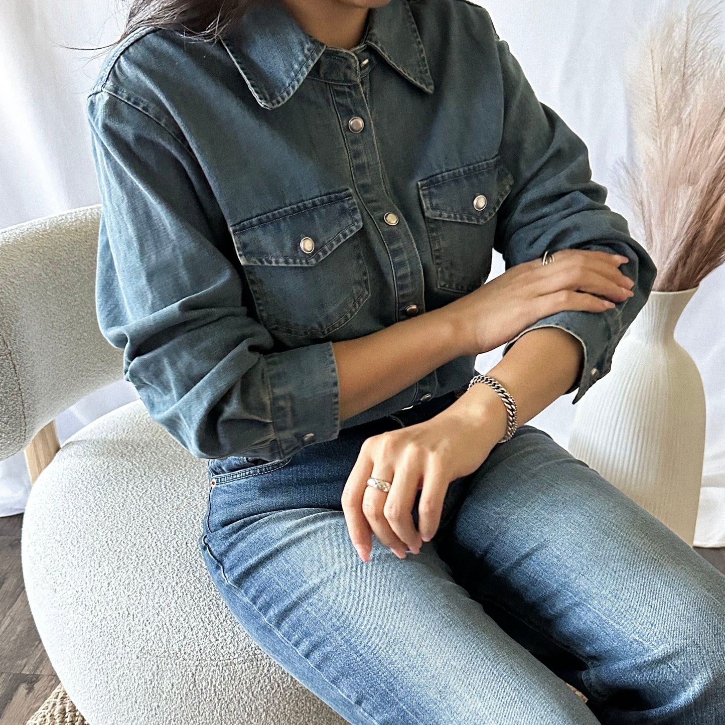 Premium Washed Denim Shirt with Button Detail