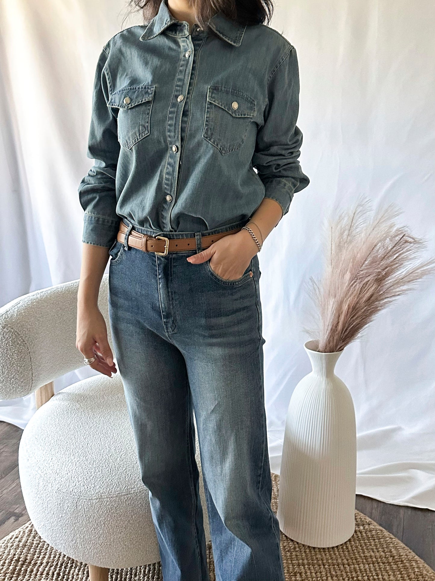 Semi-Wide Washed Denim Pants