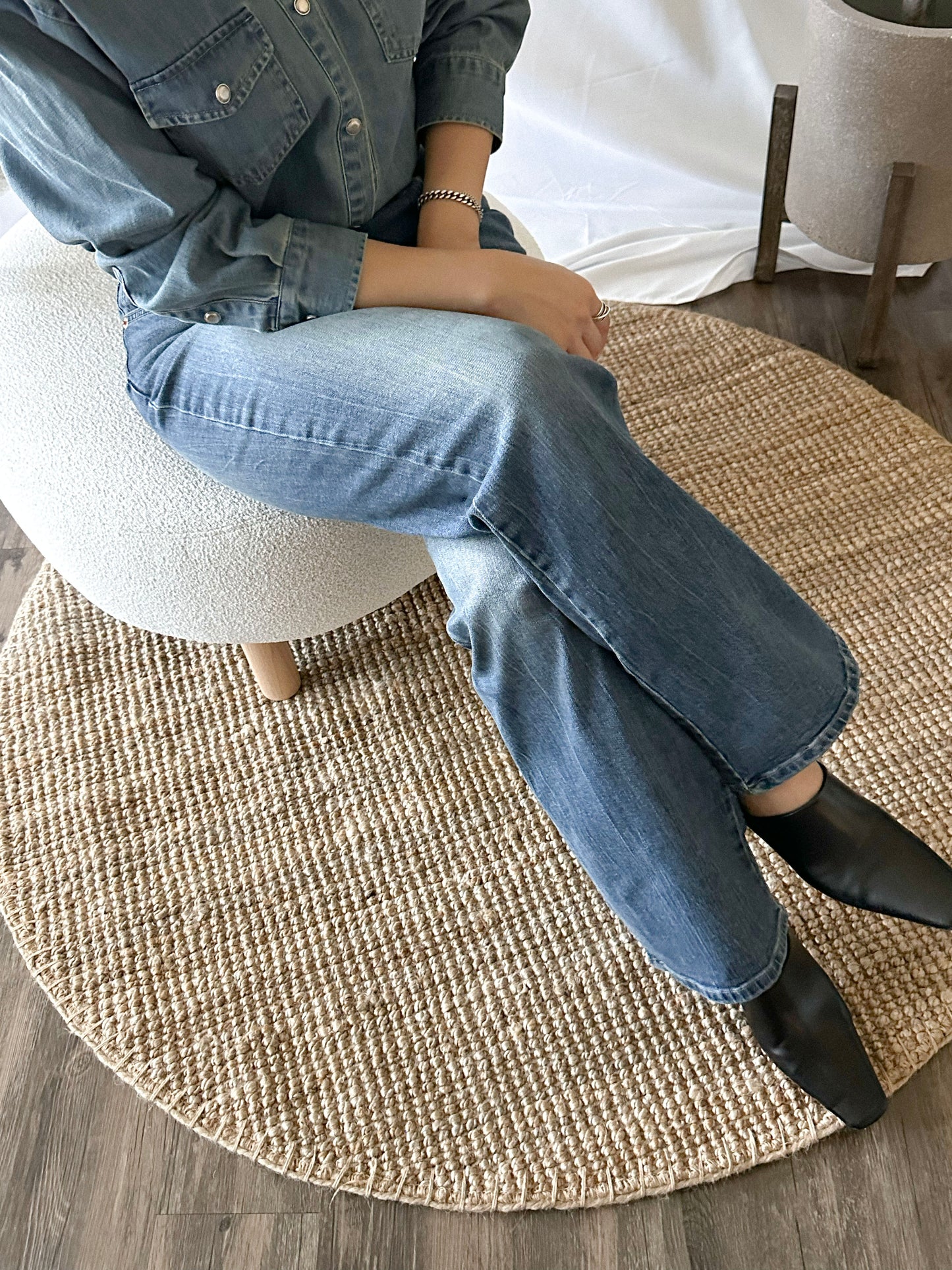 Semi-Wide Washed Denim Pants