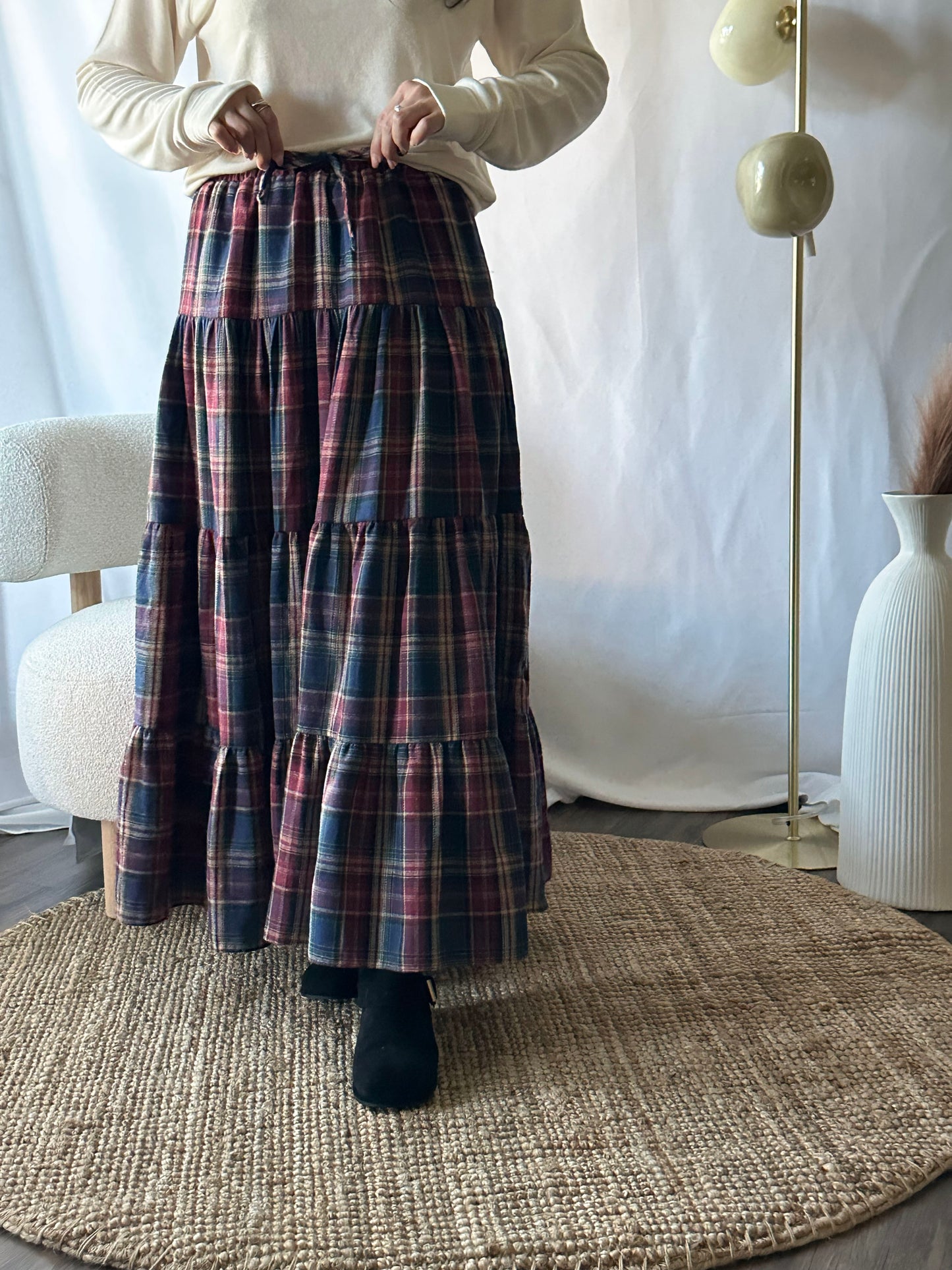 Heritage Plaid Tiered Maxi Skirt