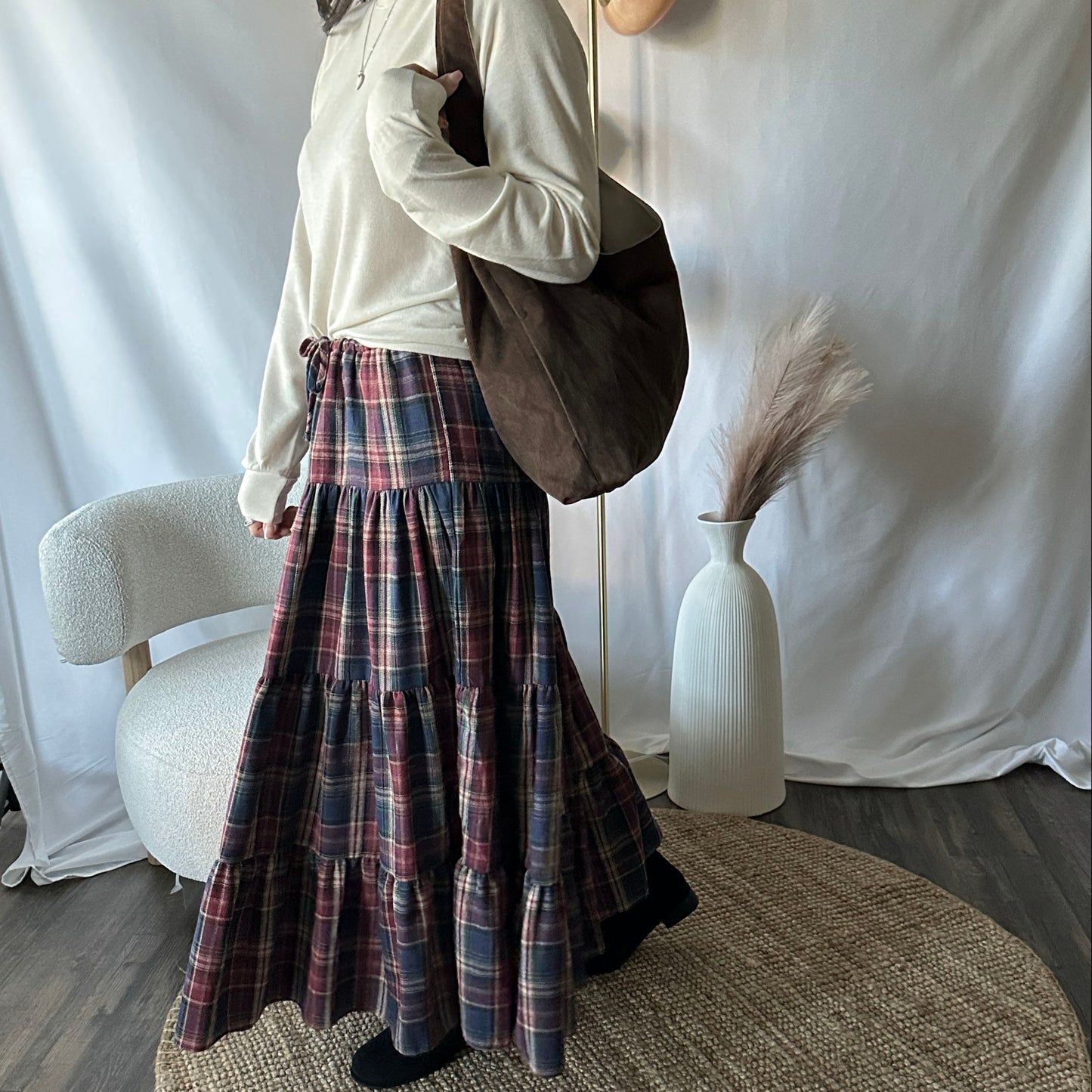 Heritage Plaid Tiered Maxi Skirt