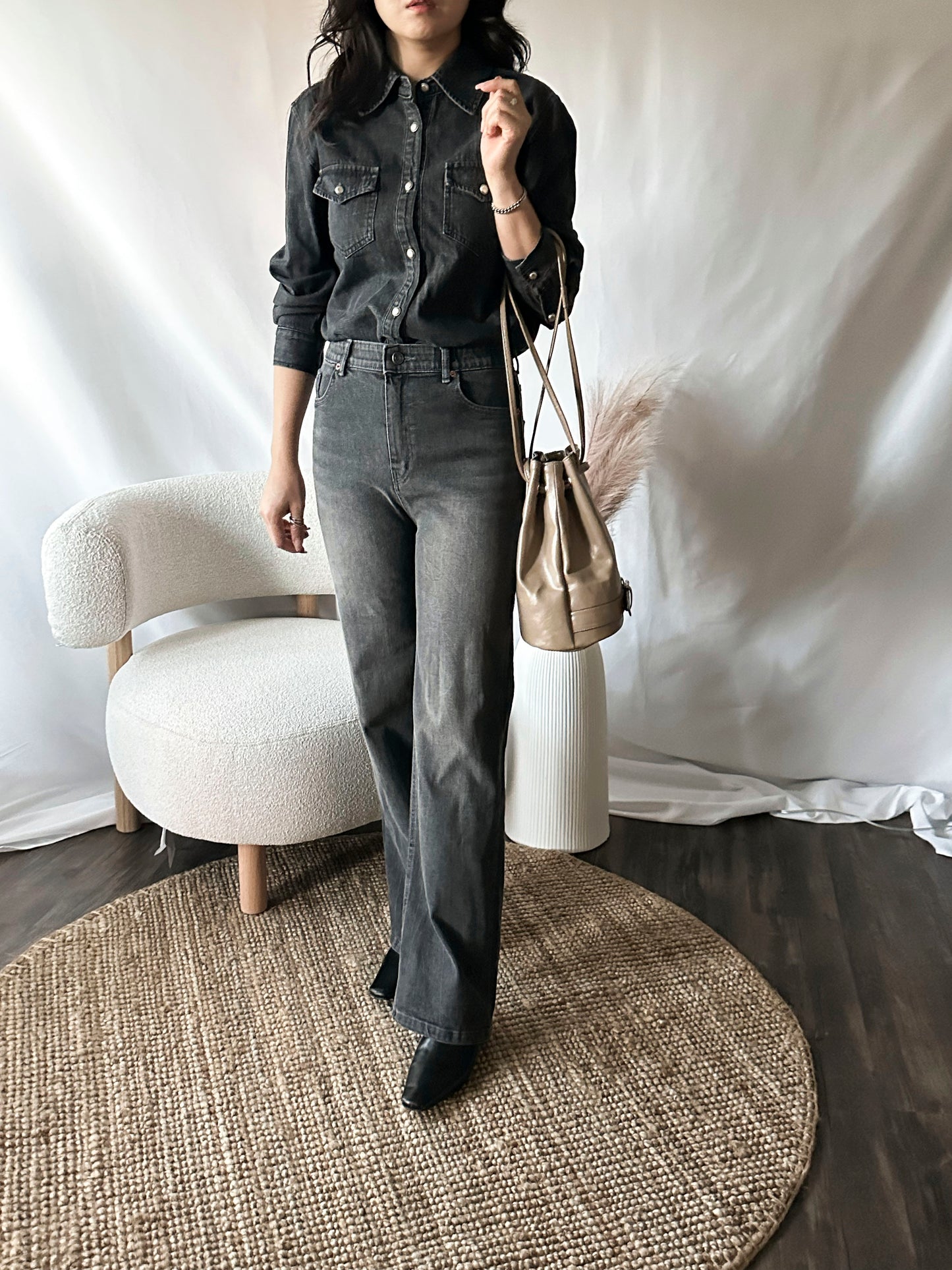 Semi-Wide Washed Denim Pants