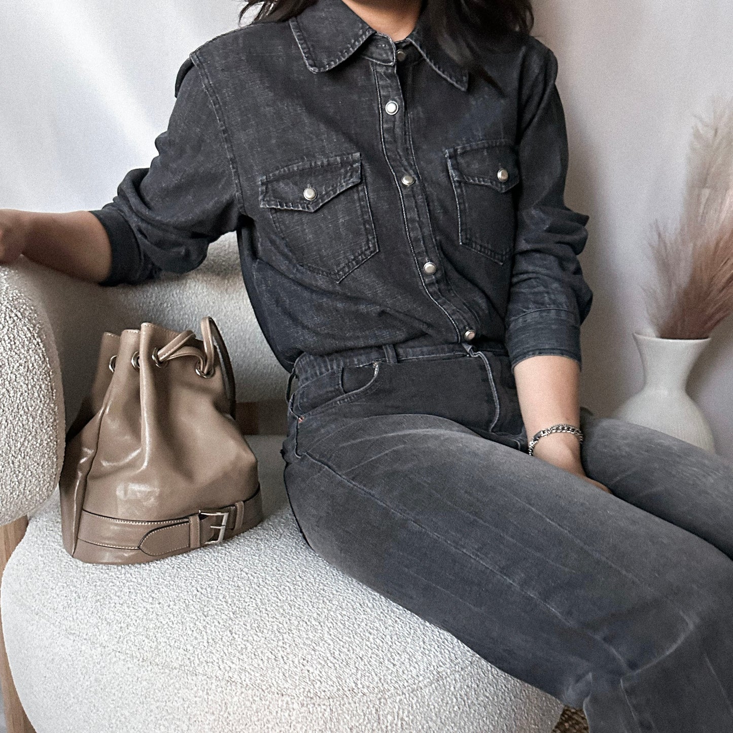 Premium Washed Denim Shirt with Button Detail