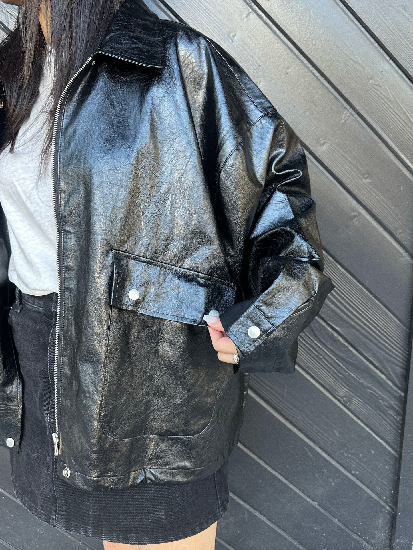 Oversized Vegan Leather Jacket
