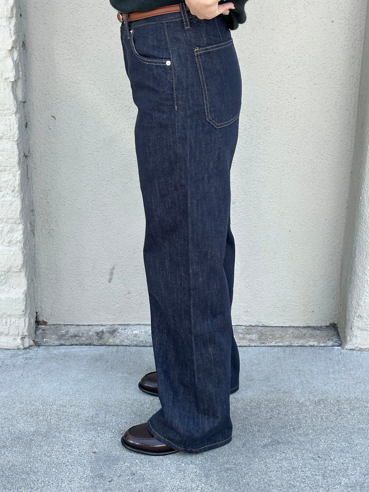 Washed Denim Cigarette Jeans with Belt