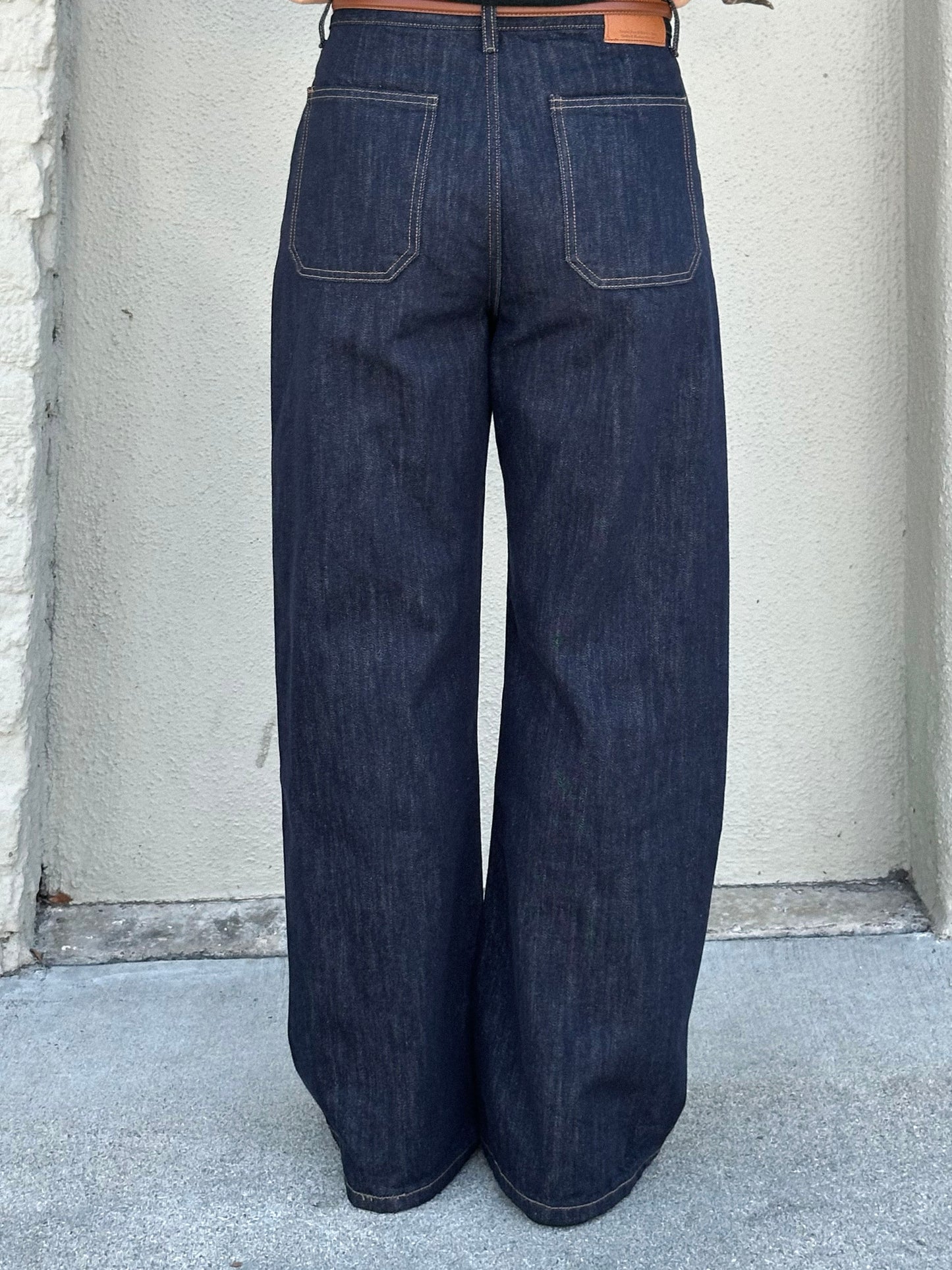 Washed Denim Cigarette Jeans with Belt