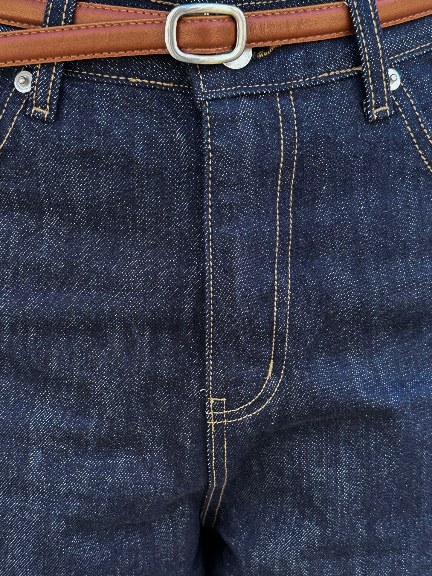 Washed Denim Cigarette Jeans with Belt