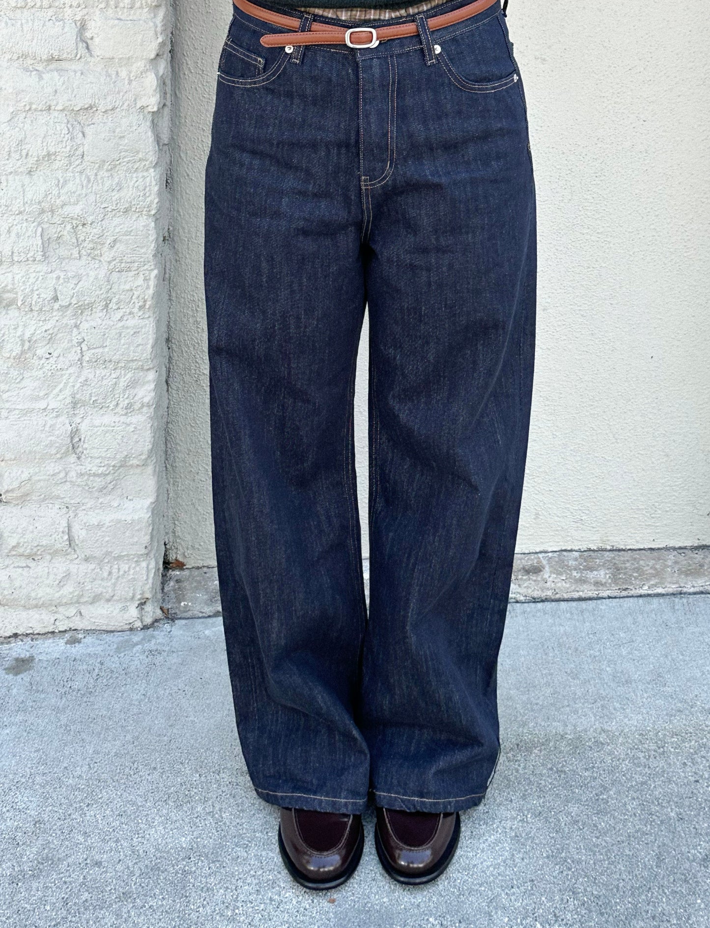 Washed Denim Cigarette Jeans with Belt