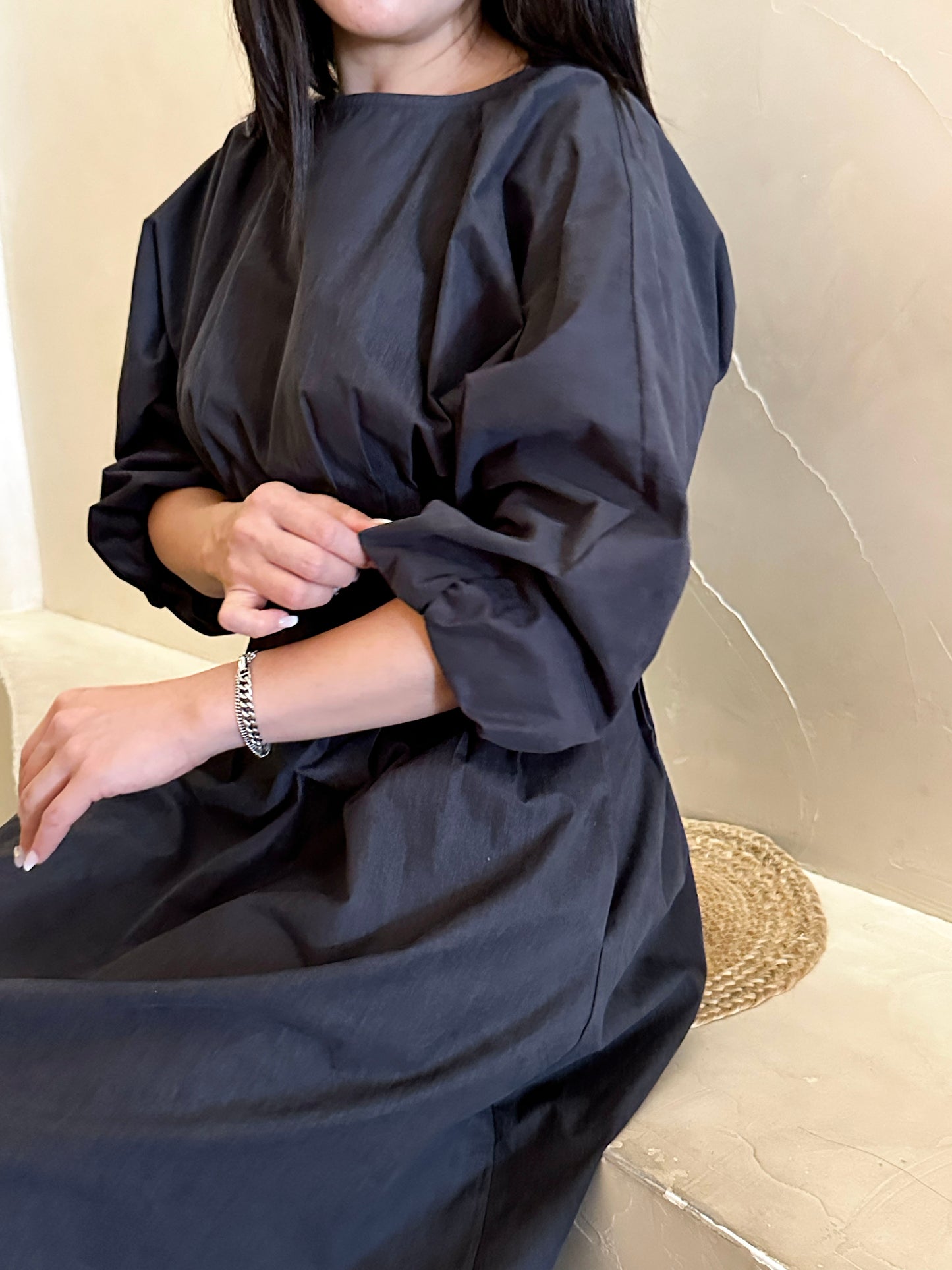 Elegant Pin-Tuck Puff Sleeve Dress