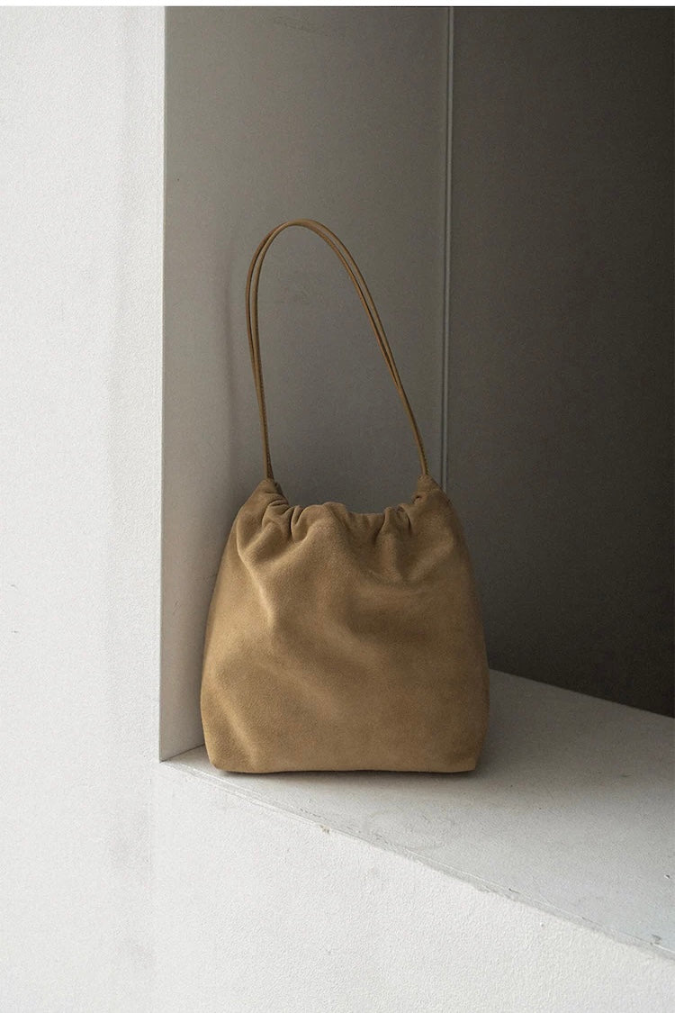Suede Drawstring Bucket Bag