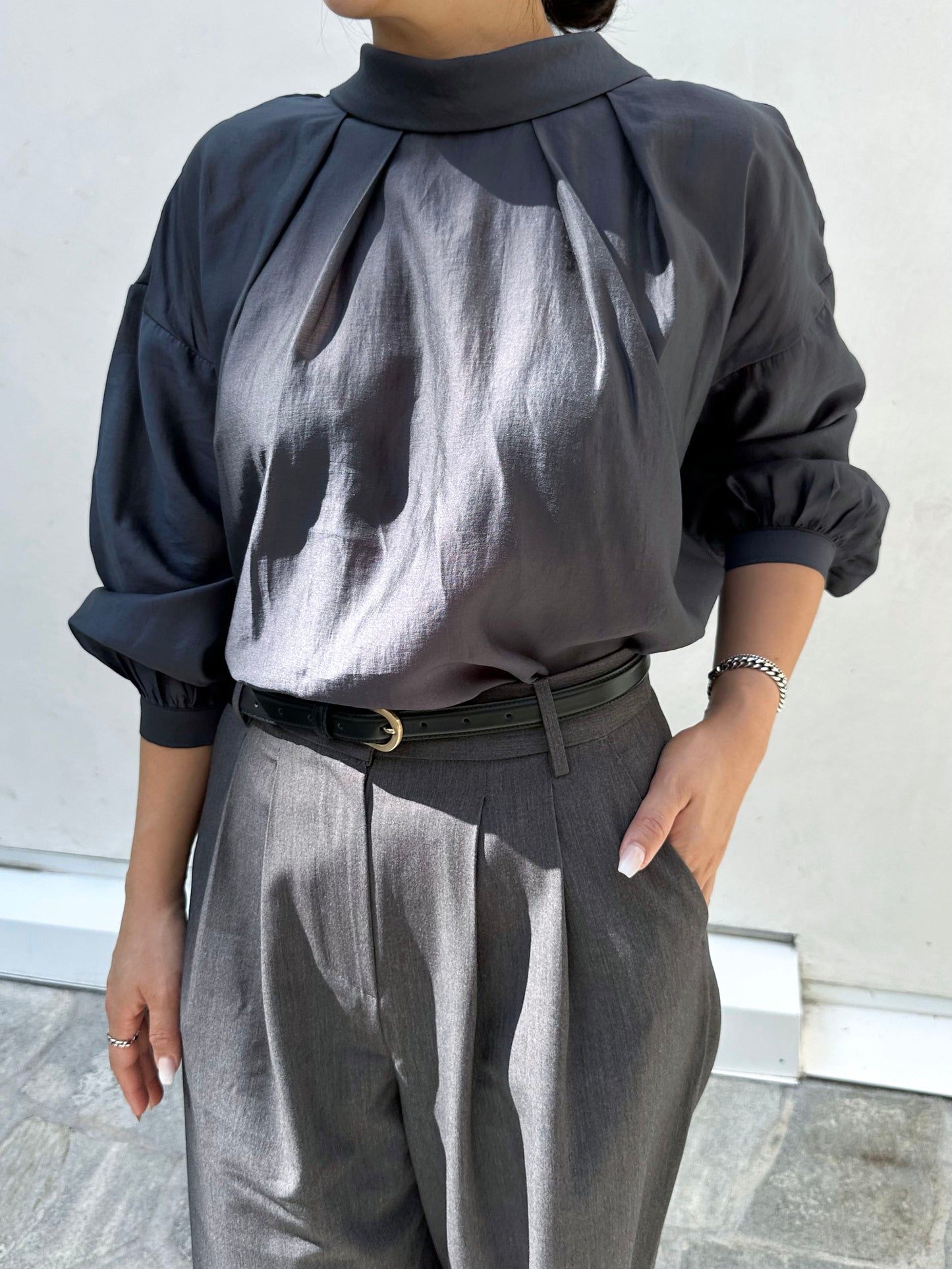 Tie-Back Balloon Sleeve Blouse