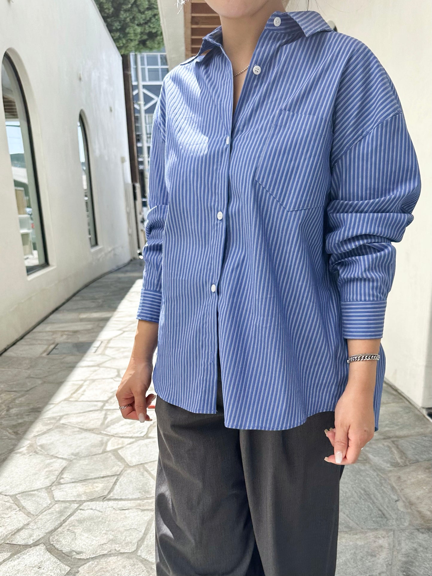 Wrinkle-Free Oversized Striped Shirt