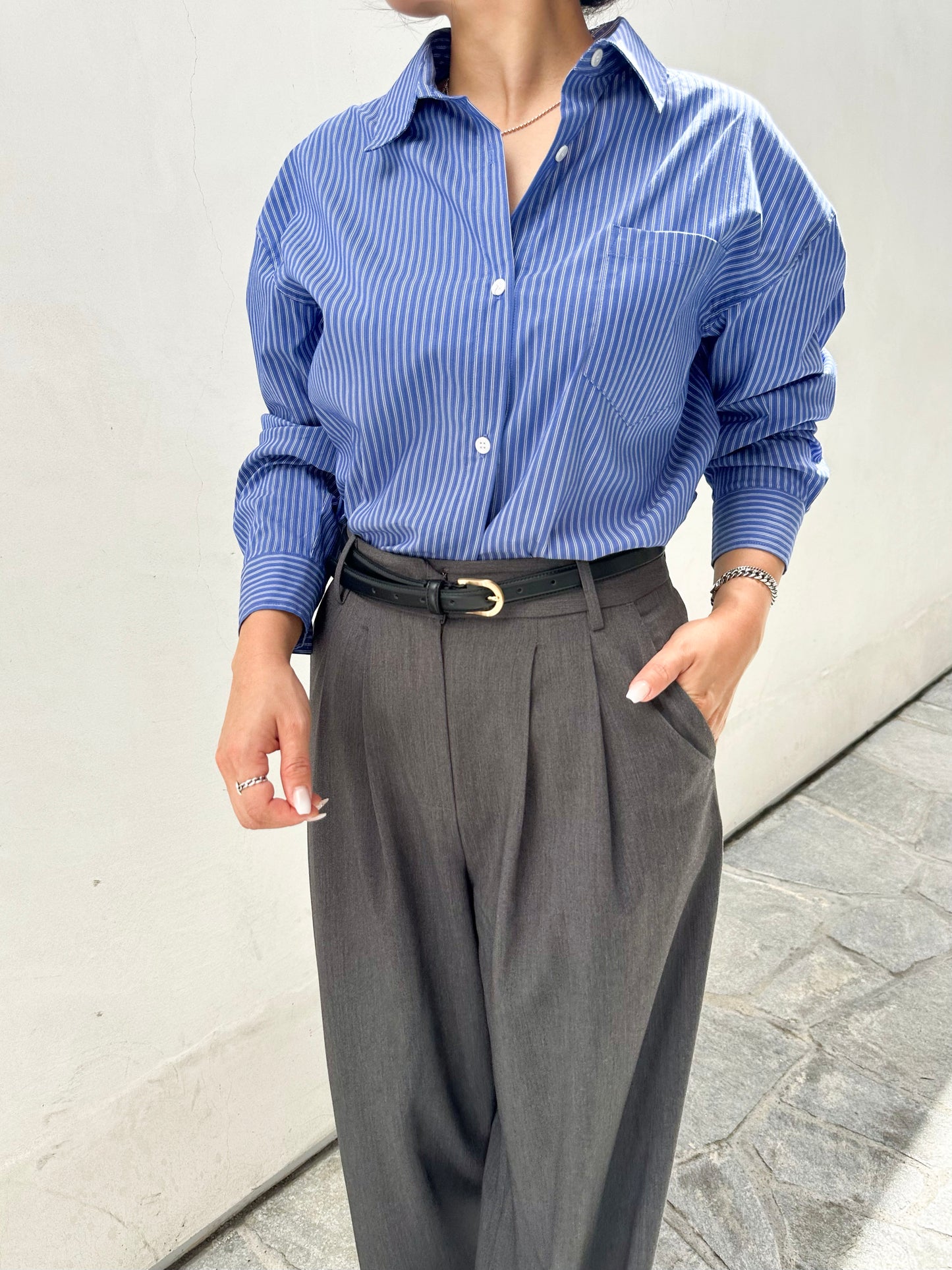 Wrinkle-Free Oversized Striped Shirt