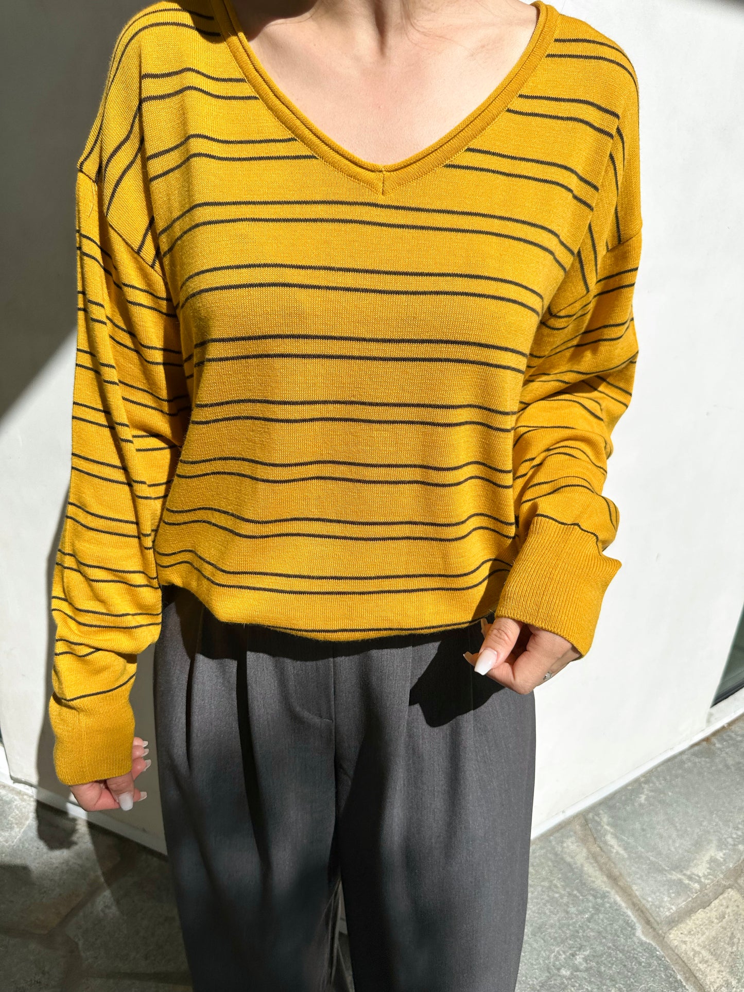 Striped V-Neck Knit Sweater