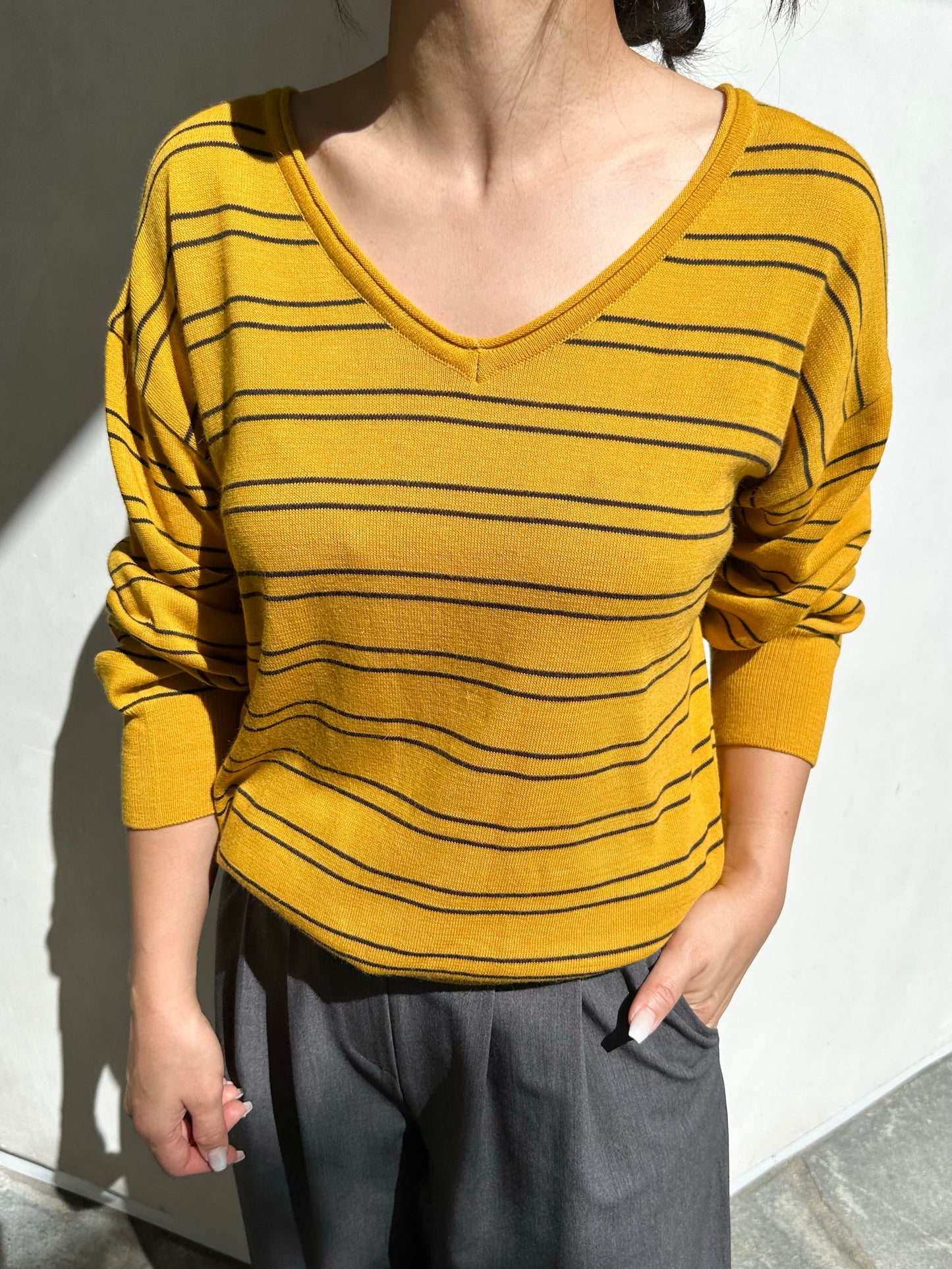 Striped V-Neck Knit Sweater