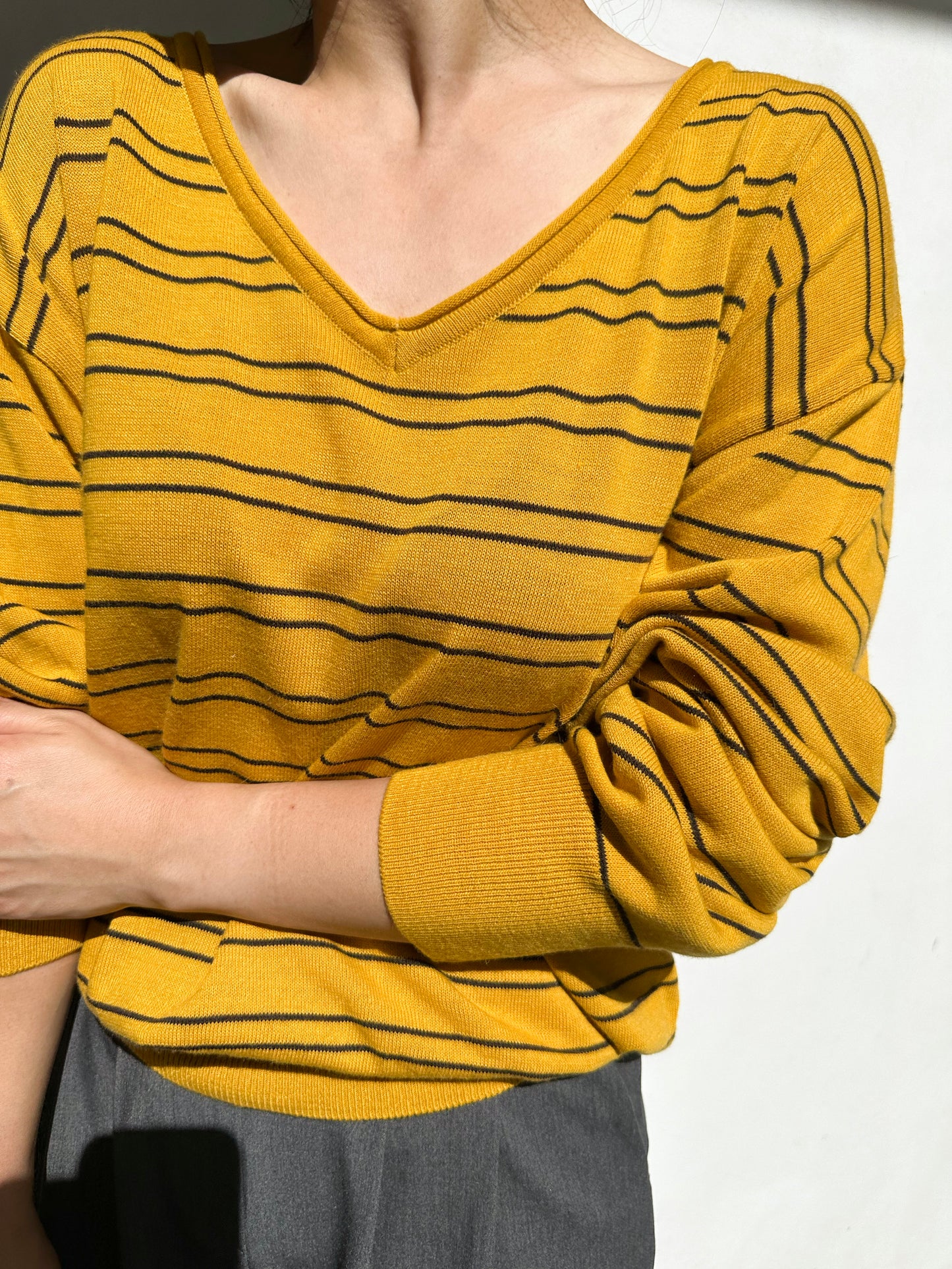 Striped V-Neck Knit Sweater