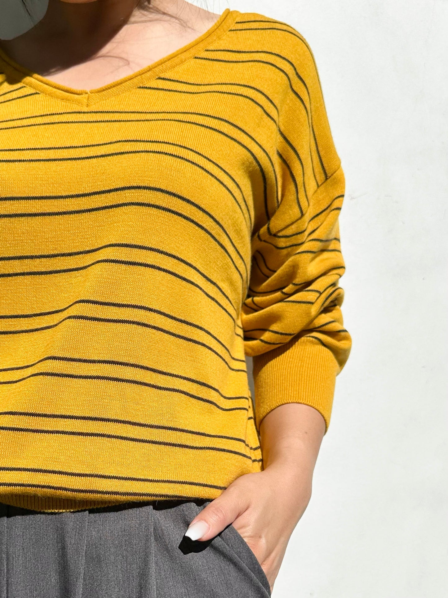 Striped V-Neck Knit Sweater