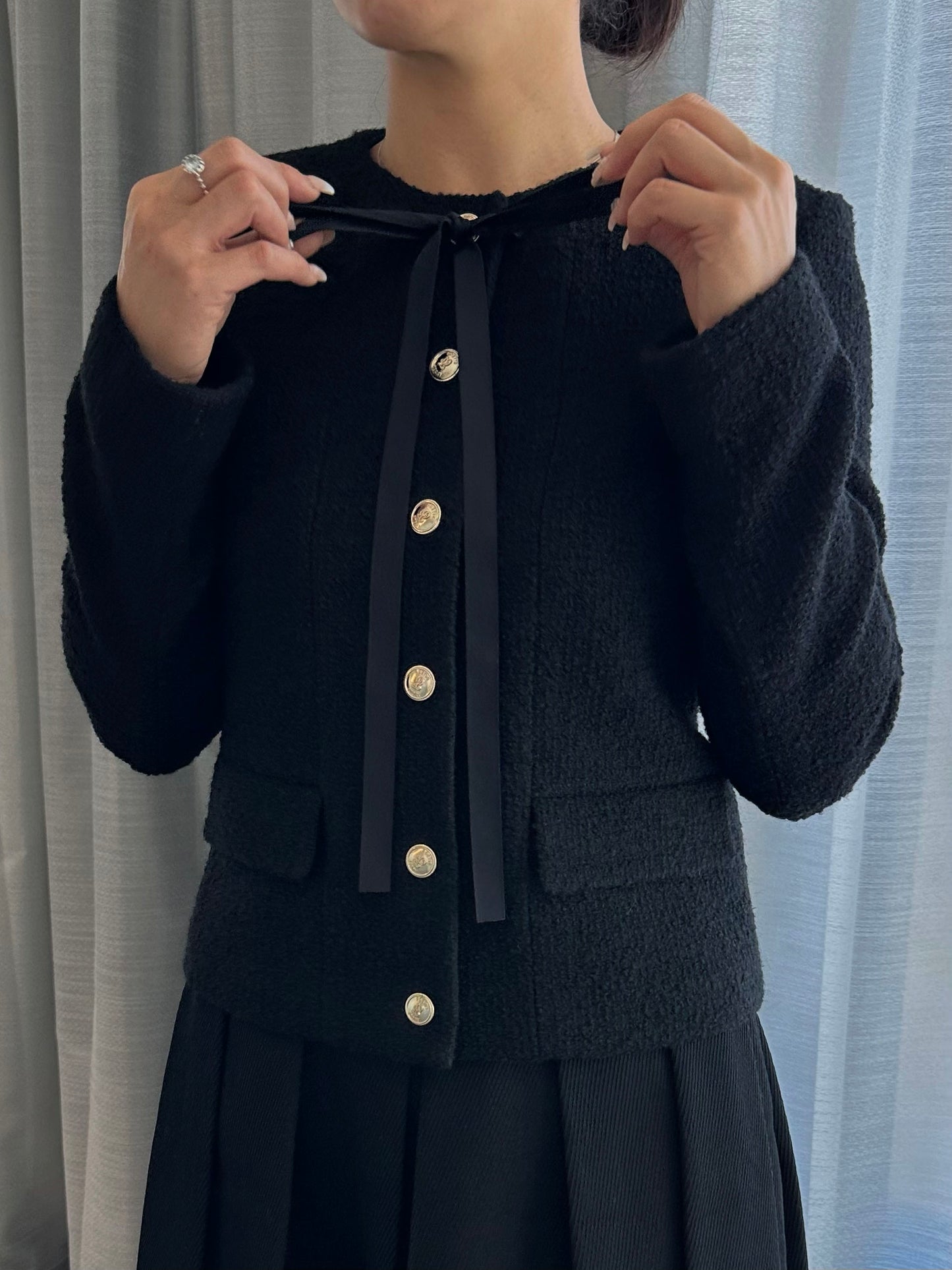 Ribbon-Tie Tweed Jacket