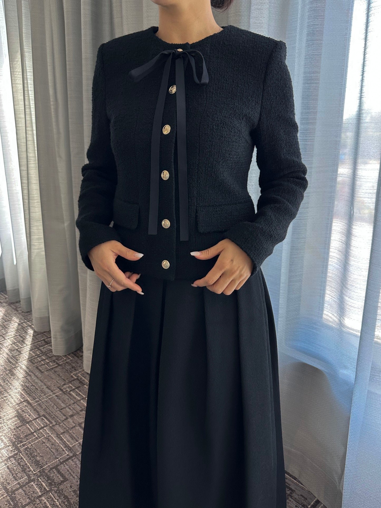 Ribbon-Tie Tweed Jacket