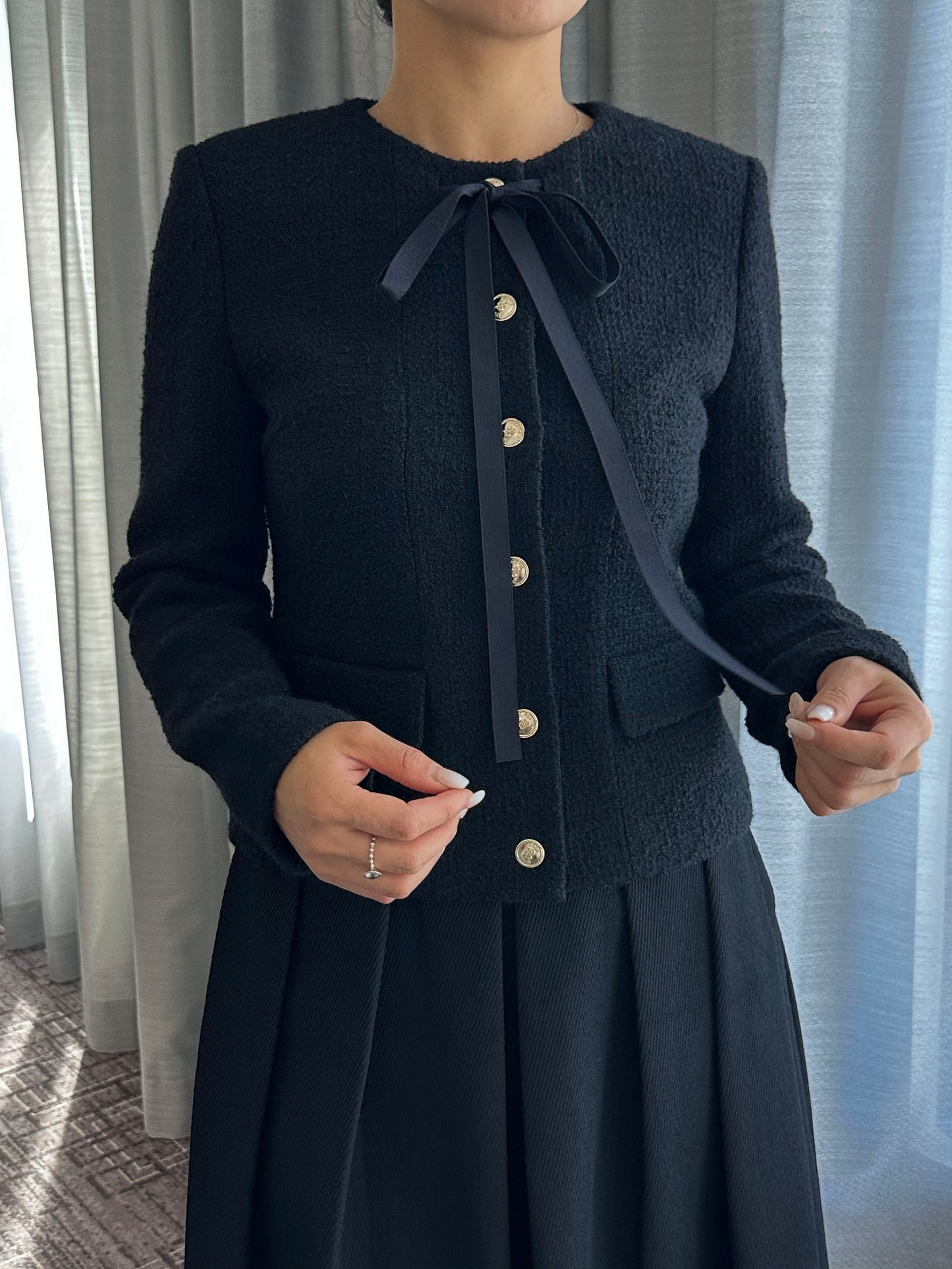 Ribbon-Tie Tweed Jacket