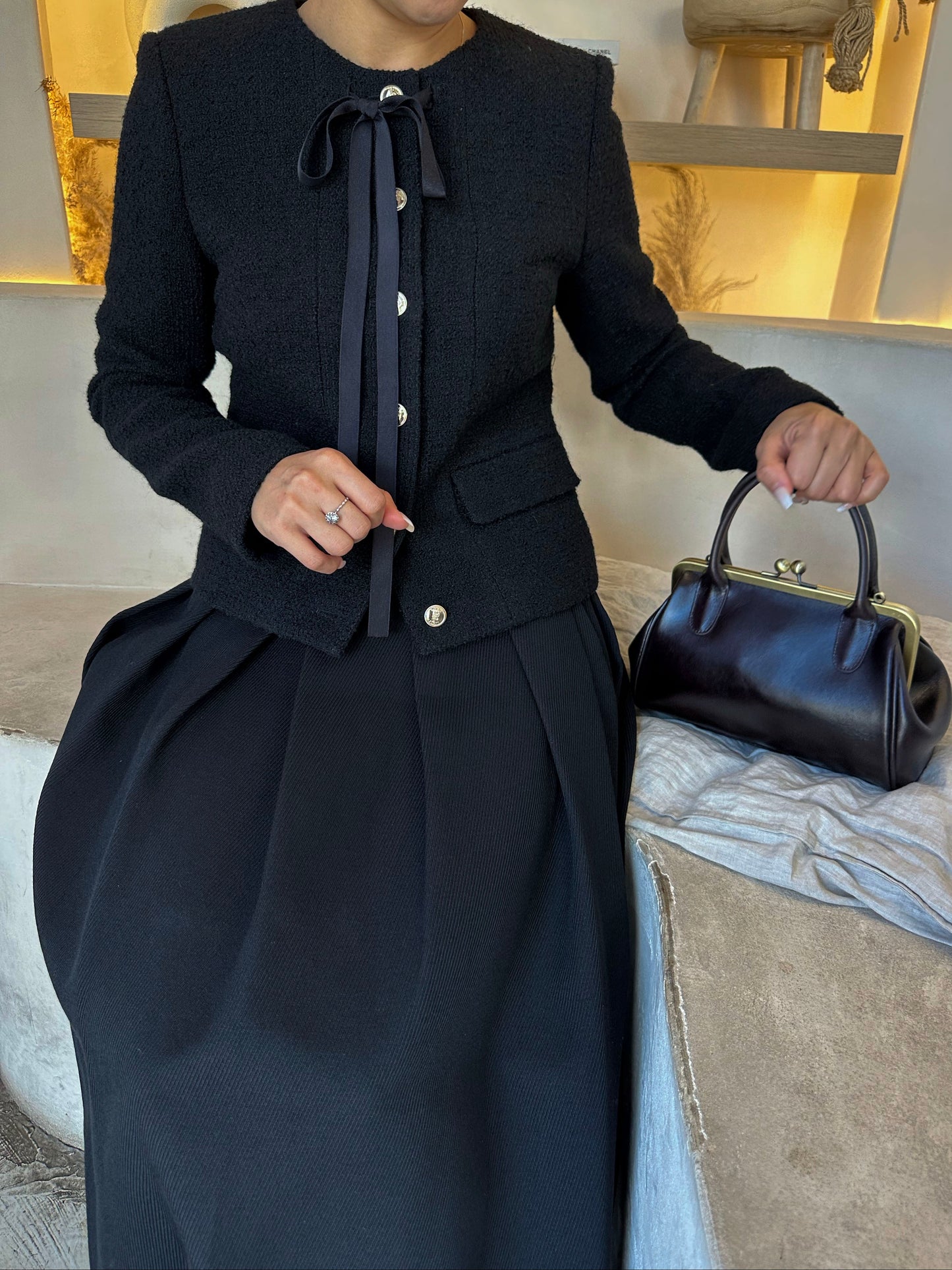 Ribbon-Tie Tweed Jacket
