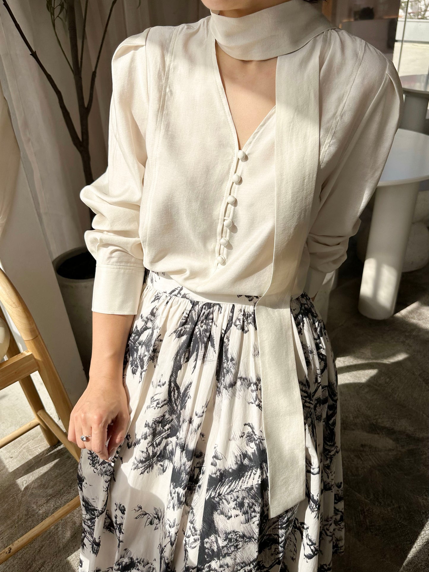 Silky Scarf-Tie Blouse