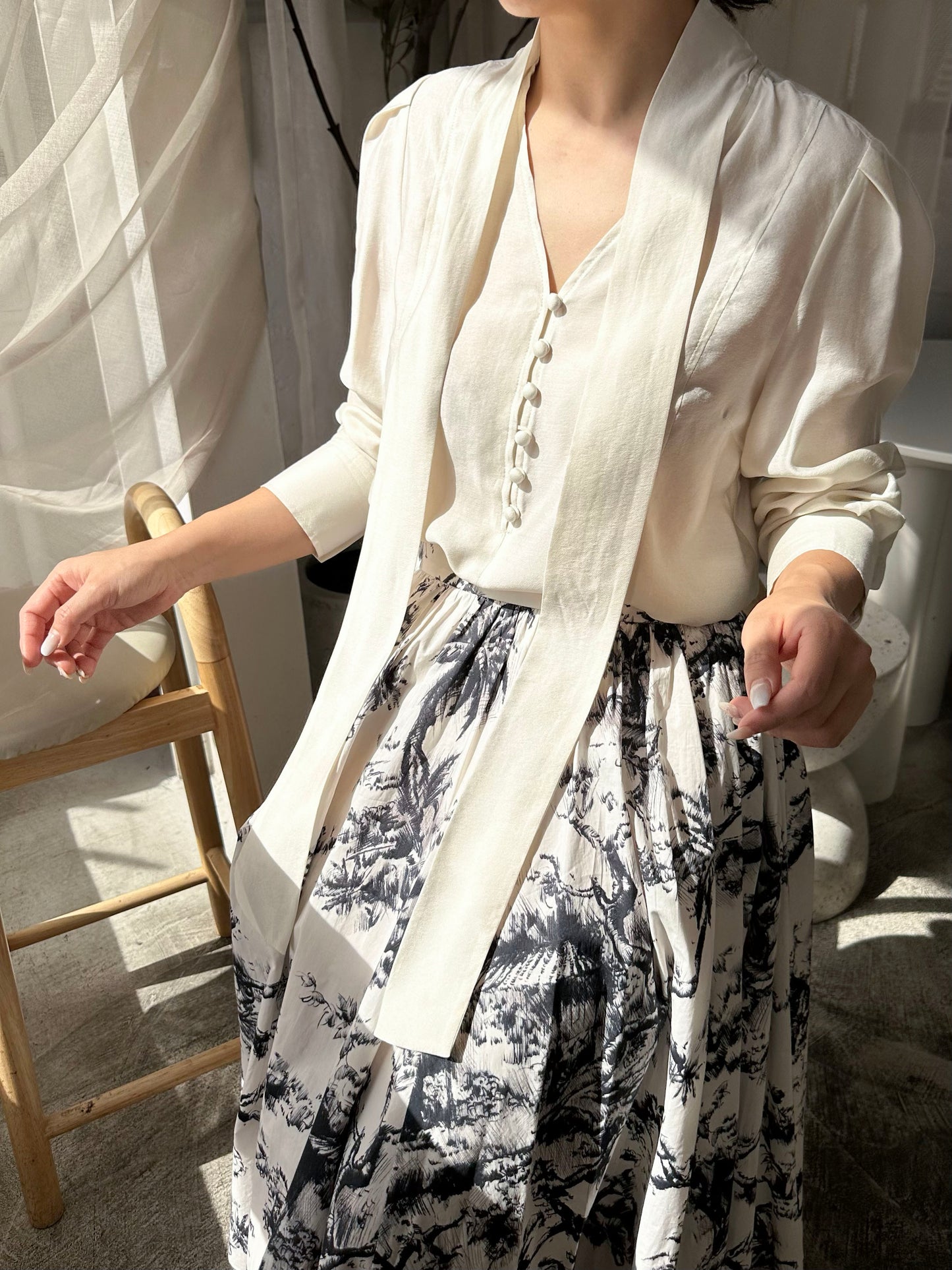 Silky Scarf-Tie Blouse