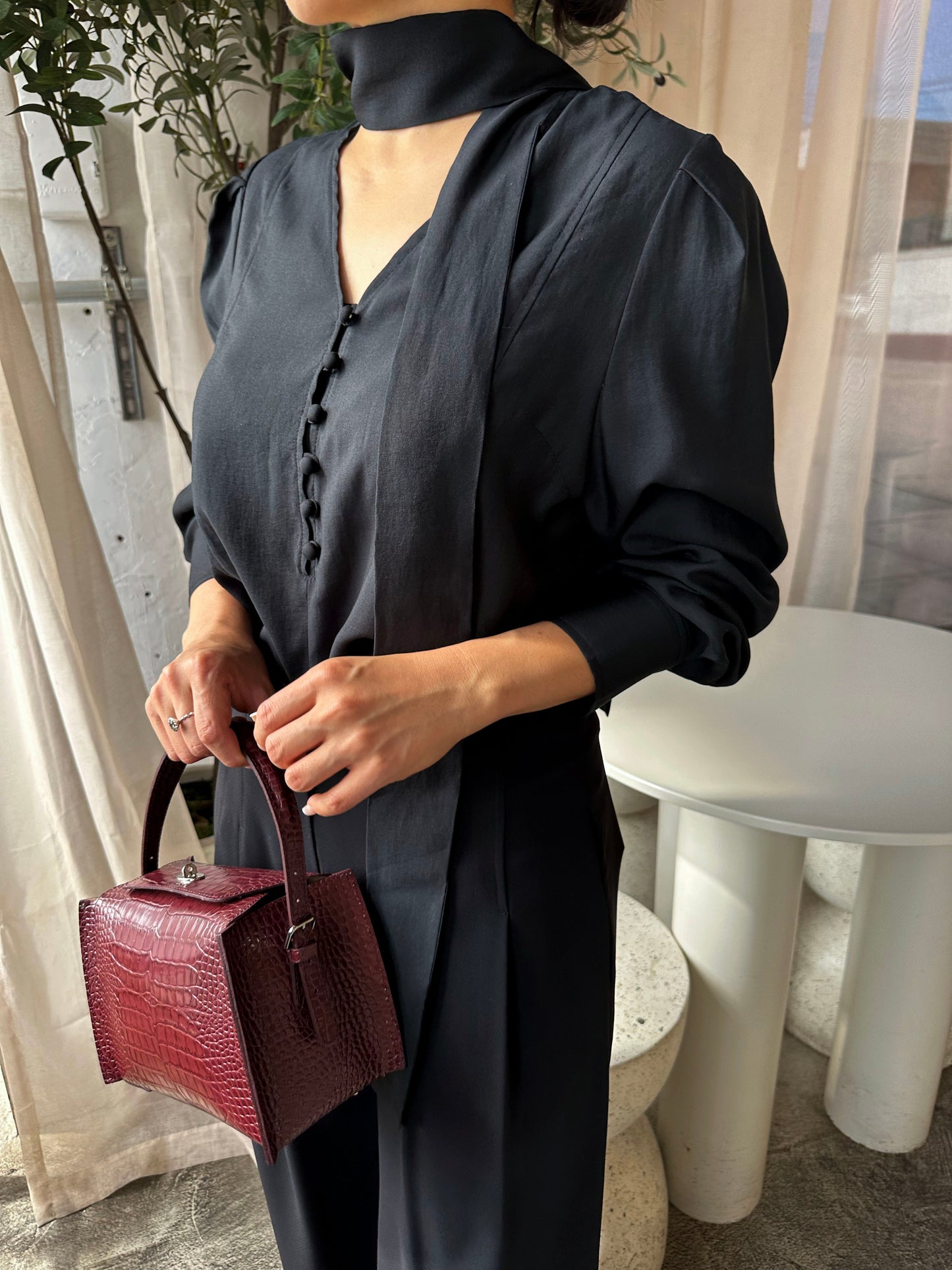 Silky Scarf-Tie Blouse