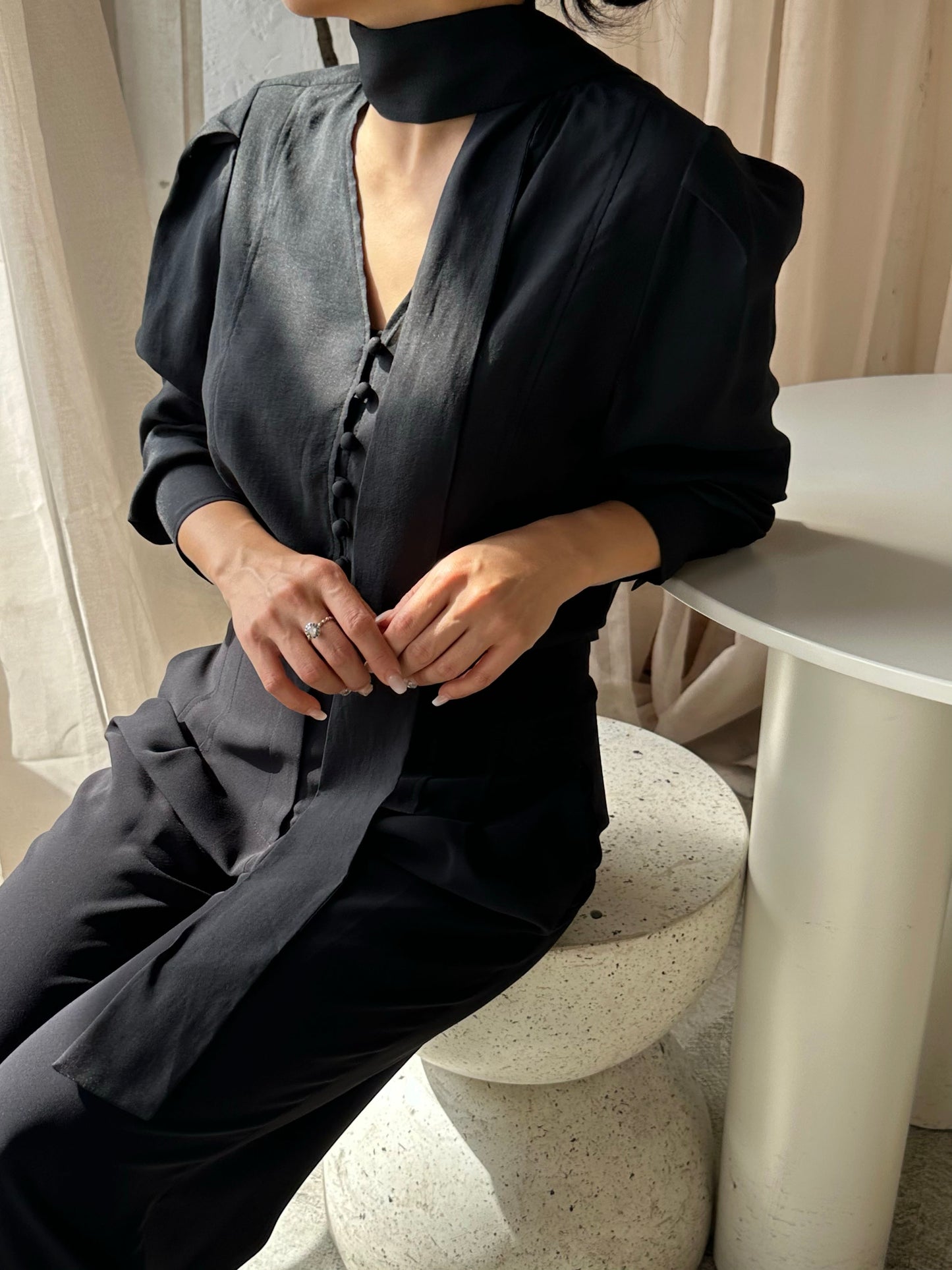 Silky Scarf-Tie Blouse