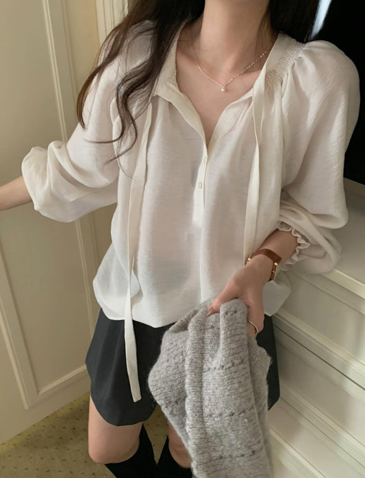 Ribbon Shirring Blouse