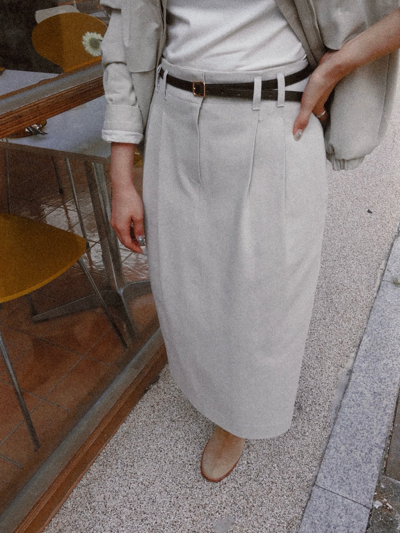 Belted Pleated Midi Skirt