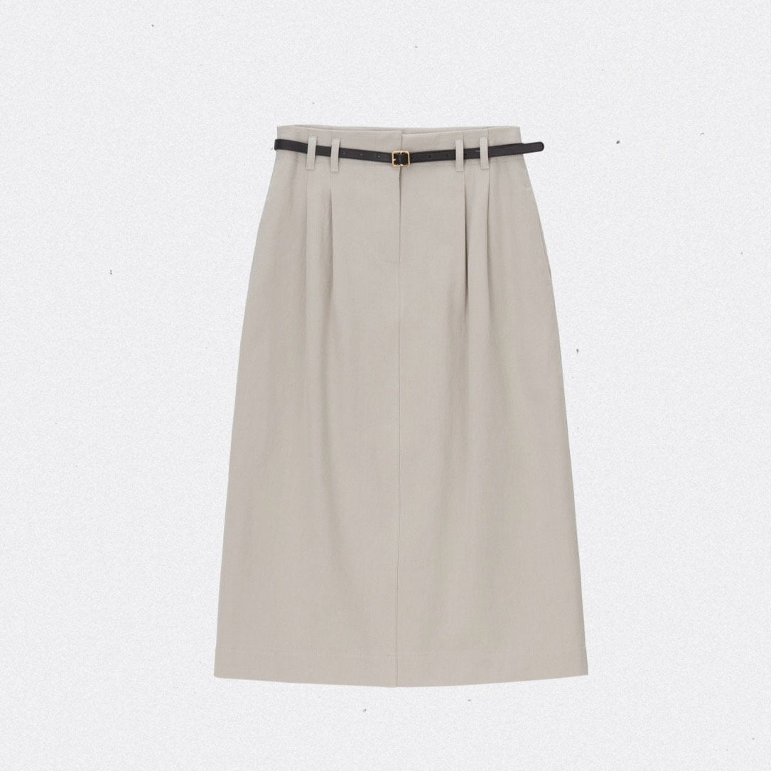 Belted Pleated Midi Skirt