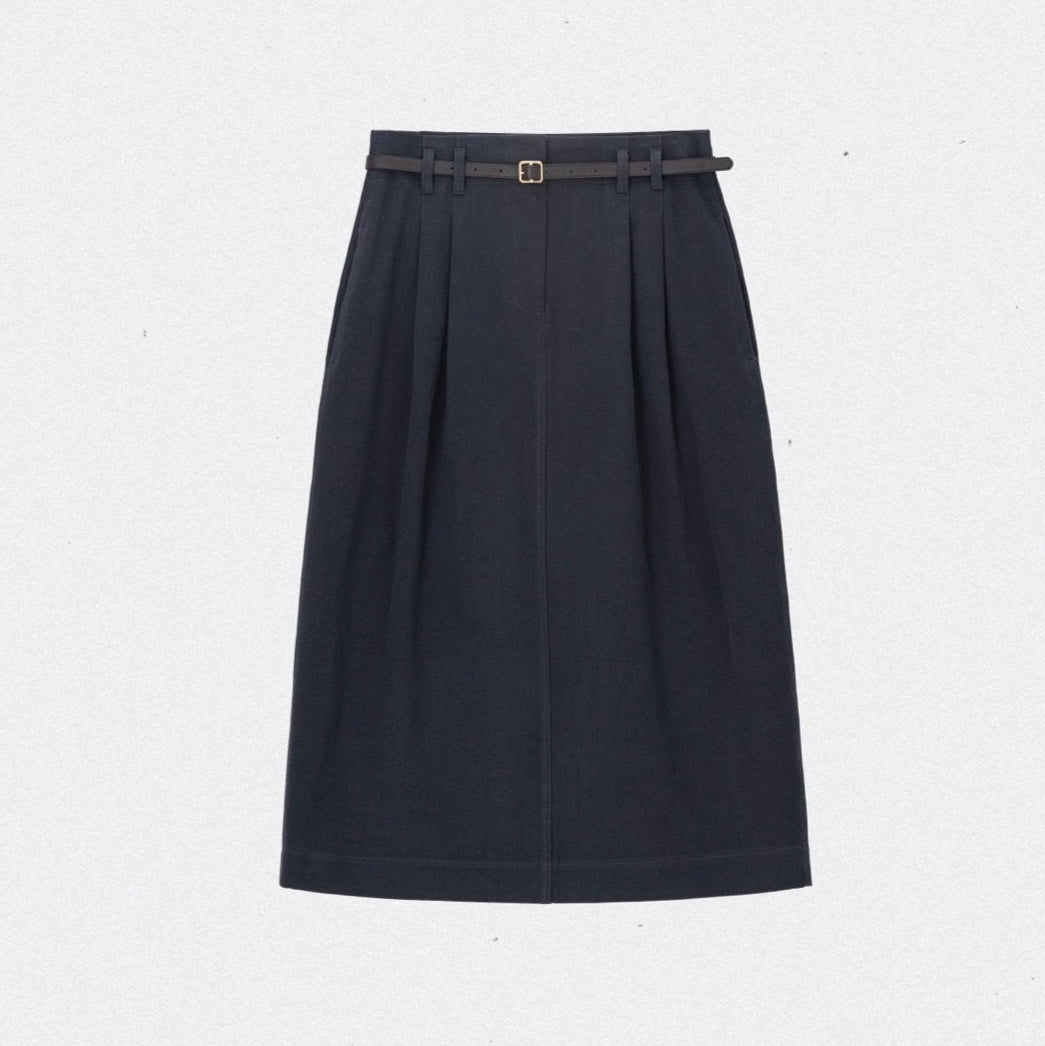 Belted Pleated Midi Skirt
