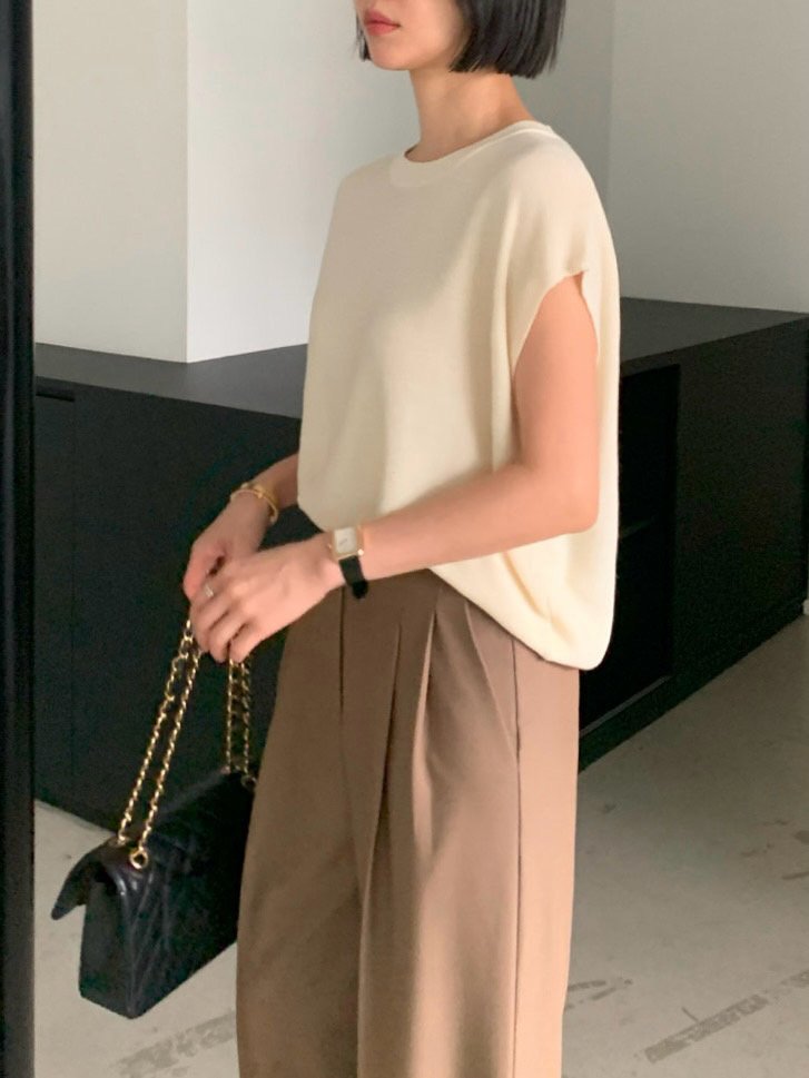 Knit Cap-Sleeve Top – Button Back