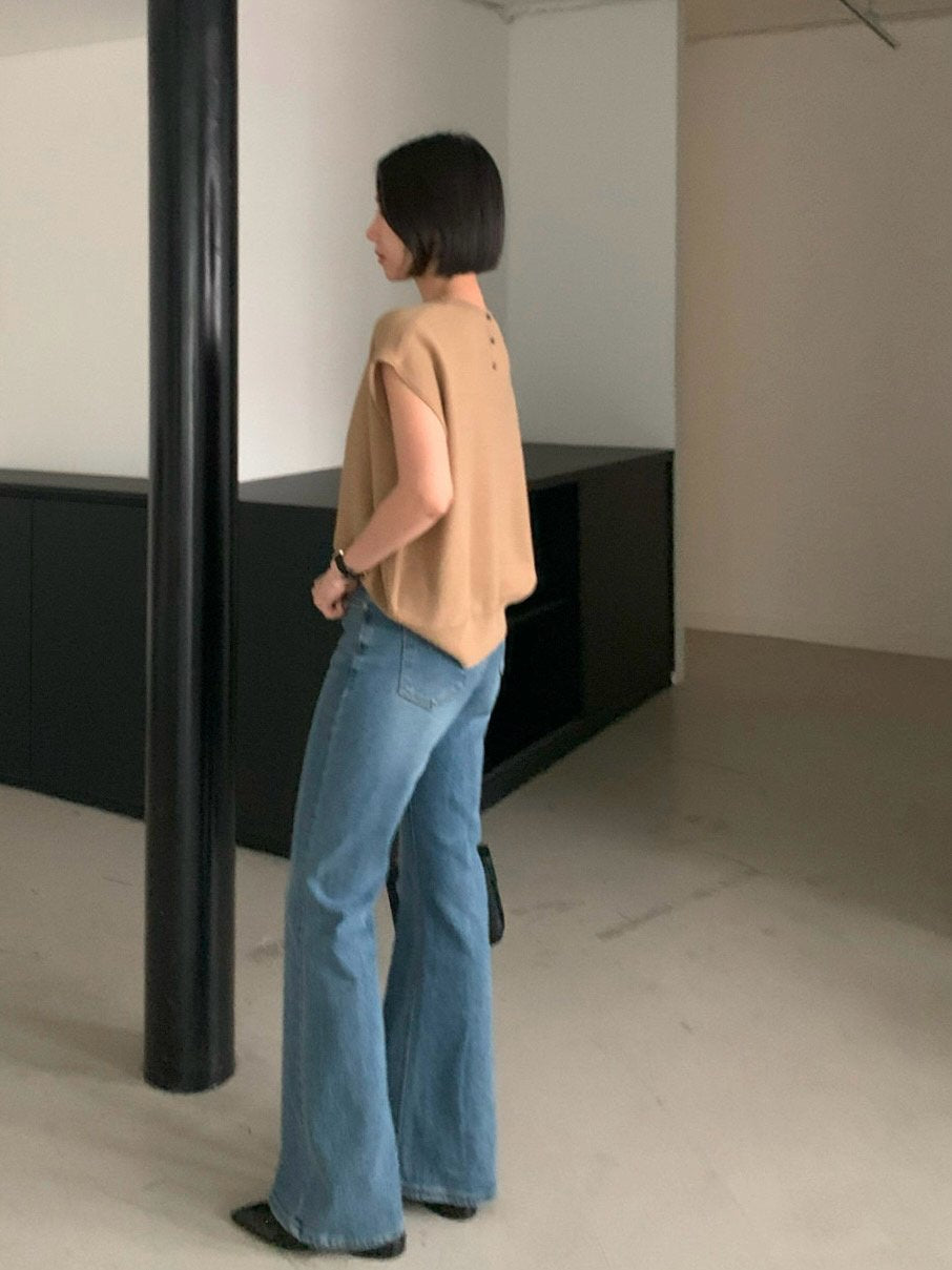 Knit Cap-Sleeve Top – Button Back