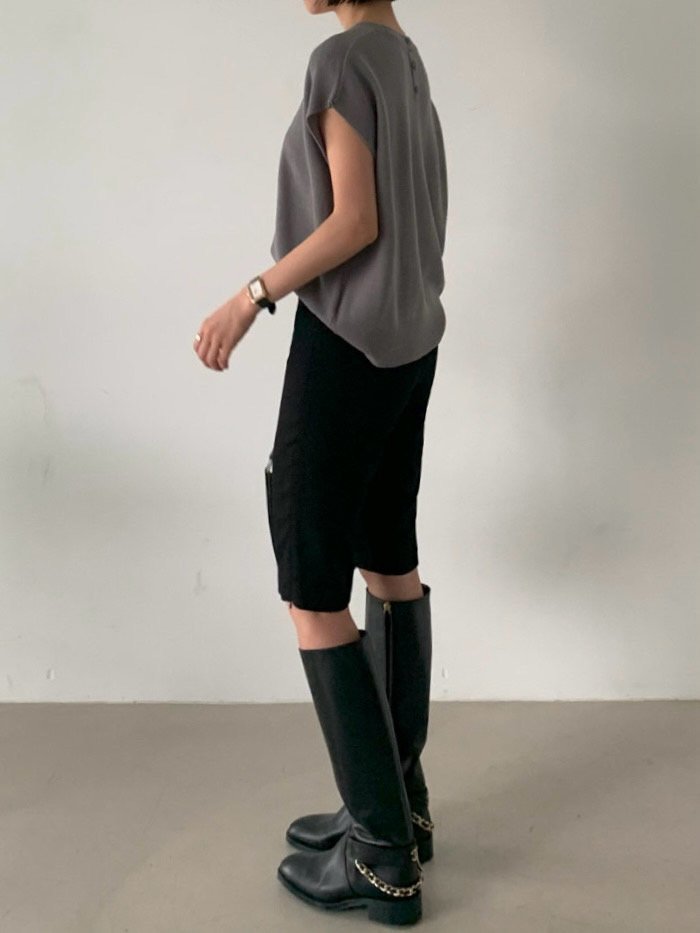 Knit Cap-Sleeve Top – Button Back